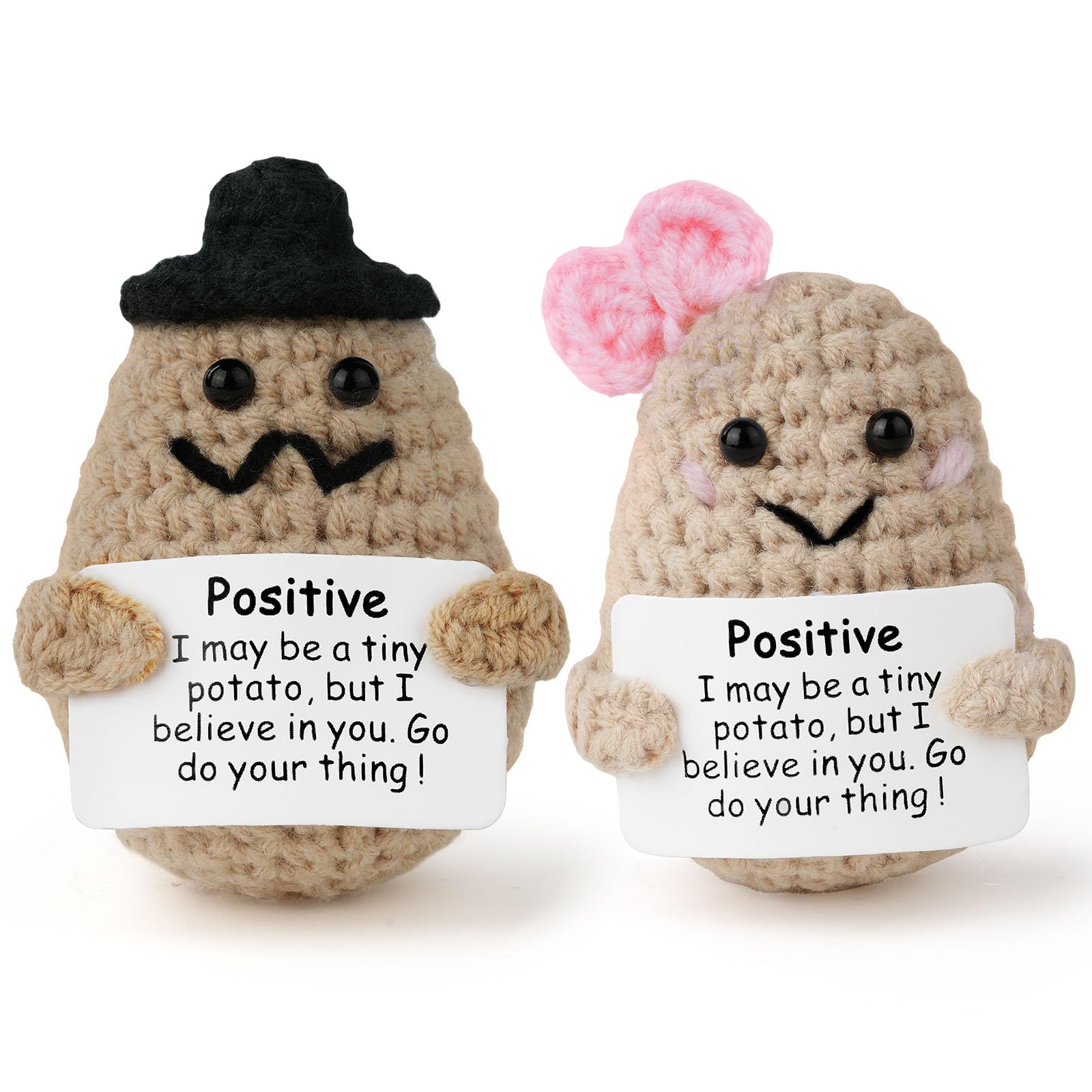 Aolso Funny Positive Doll Potato, 2Pcs Knitted Potato Doll with Positive Card, Miss Potato and Gentleman Potato, Positive Doll Potato Pocket Hug Knitted Wool Potato for Birthday Gift Party Decoration