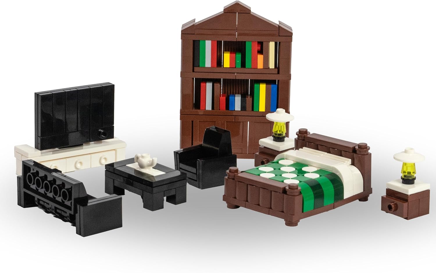 Brick Loot Toy Building Blocks Furniture Set – Minifigure City for Adults & Kids Age 6+, 100% Compatible with Lego & Major Brands, Includes Sofa, Bed, Bookshelf, TV, 236 Pieces
