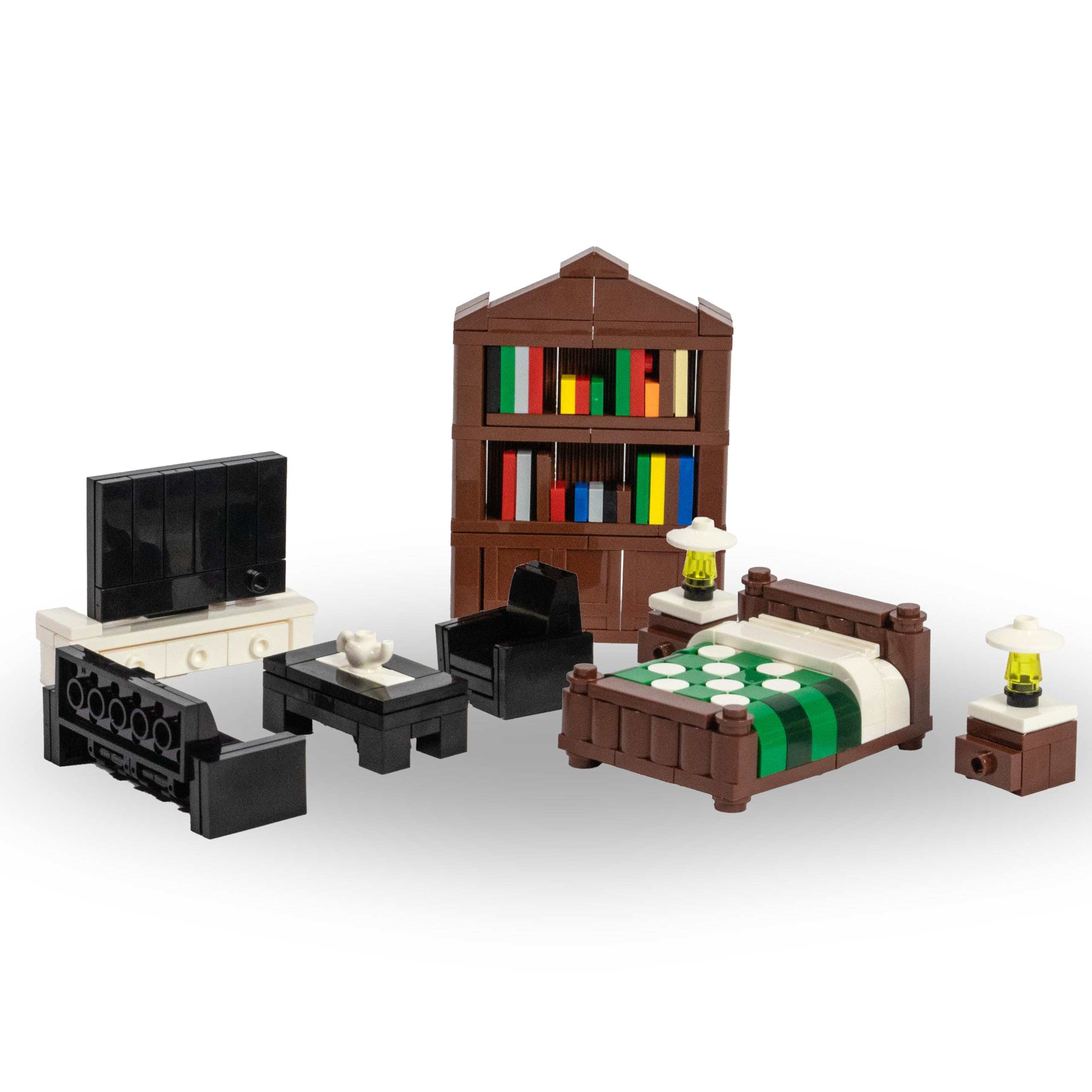 Brick Loot Toy Building Blocks Furniture Set – Minifigure City for Adults & Kids Age 6+, 100% Compatible with Lego & Major Brands, Includes Sofa, Bed, Bookshelf, TV, 236 Pieces