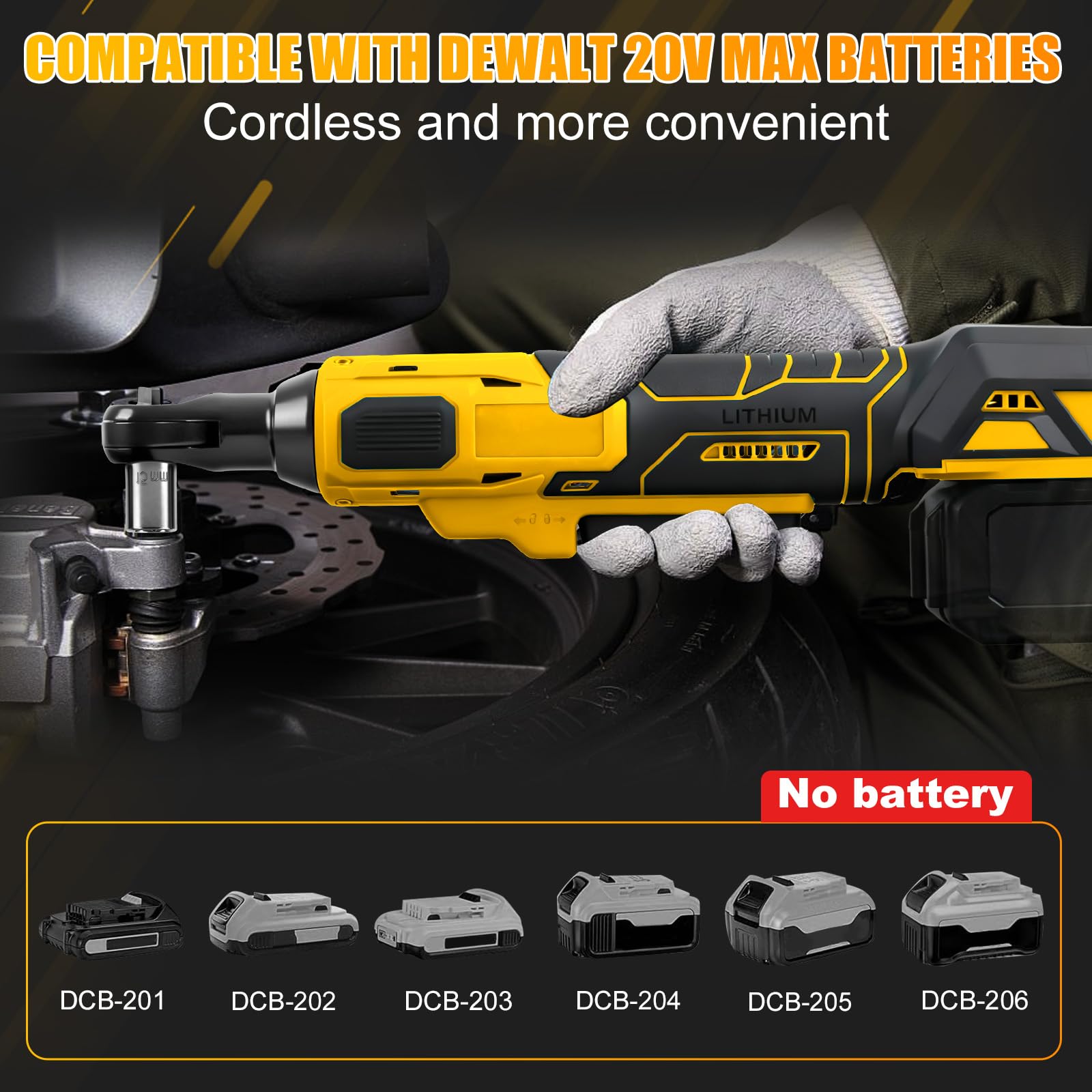 Chiave a cricchetto a batteria da 3/8", compatibile con batteria Dewalt da 20 V (senza batteria), 80 Nm, cricchetto elettrico brushless con adattatore da 1/4", asta di prolunga e 7 bussole