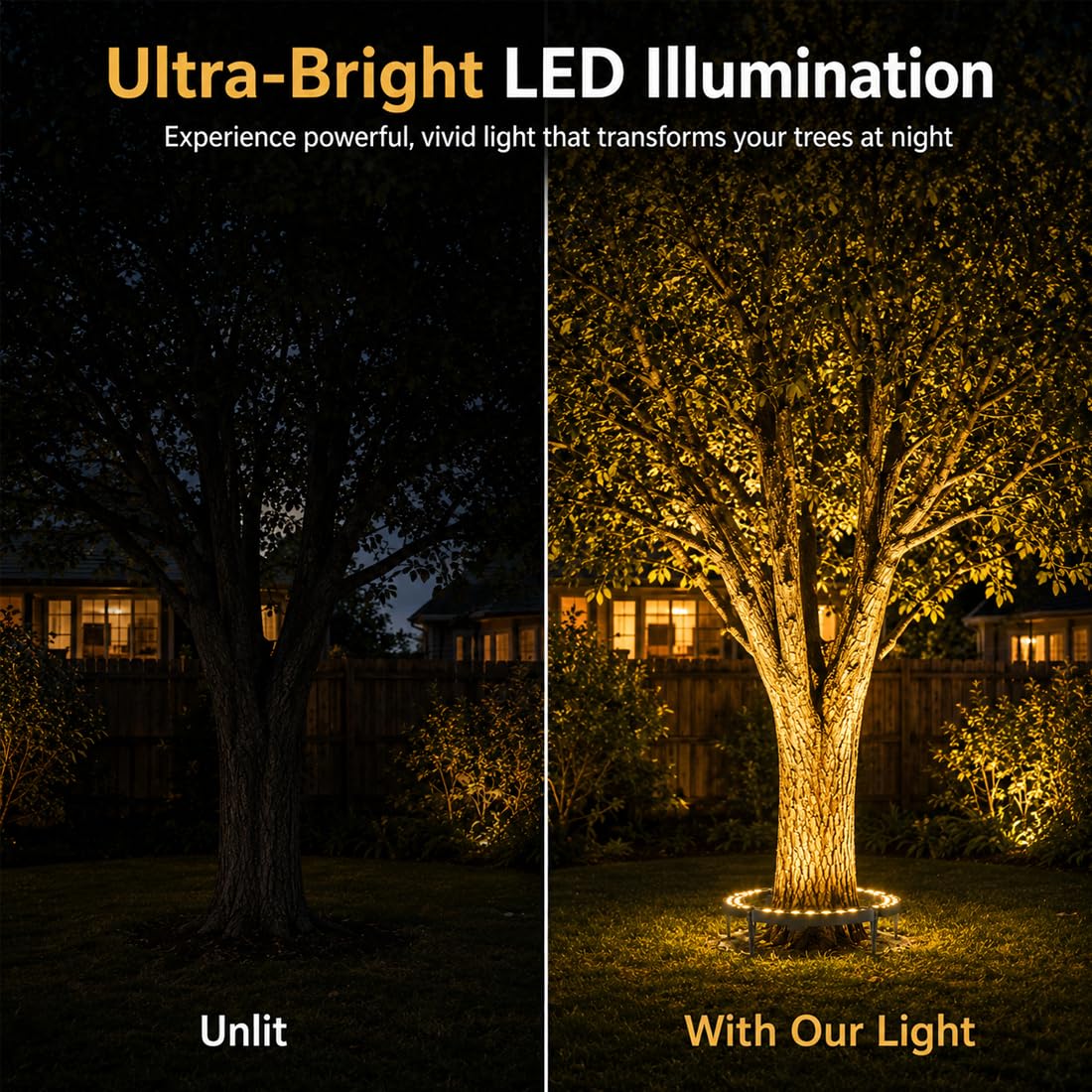 Solar LED Baum-Ringbeleuchtung, IP65 wasserfeste RGB & Warmweiß Landschaftsbeleuchtung für Außen, flexible Baumlampen Dekoration für Garten, Hof & Baumwurzeln (White Light,5pcs 60w)