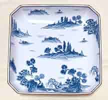 Amazon.co.jp: 前畑陶器 庫山窯 染付山水絵 角大皿 盛皿 直径26