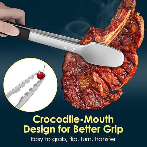 Miniatura 28 de Hotec Pinzas de cocina de acero inoxidable, juego de 3-7, 9 y 12 pulgadas, pinzas de metal con bloqueo para cocinar, servir, barbacoa, parrilla