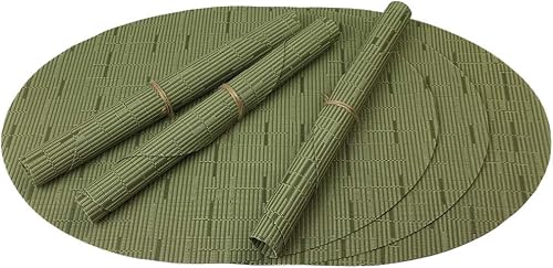 Miniatura 5 de Juego de 6 manteles individuales de vinilo tejido ovalado de bambú de imitación rojo A, resistentes al calor, lavables para mesa de cocina, color