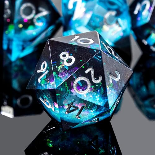 Miniatura 10 de YEMEKO Juego de dados DND líquidos hechos a mano, dados DND de núcleo líquido, bola de arena movediza, 7 dados accesorios para Calabozos y Dragones,