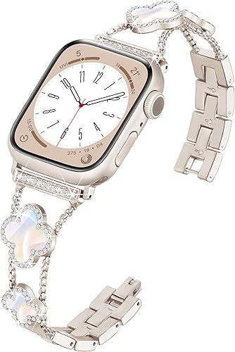 Miniatura 1 de wipalor Correa de trébol de cuatro hojas para Apple Watch Band de 1.614 pulgadas, 1.575 pulgadas, 1.496 pulgadas, ligera para mujer, pulsera fácil