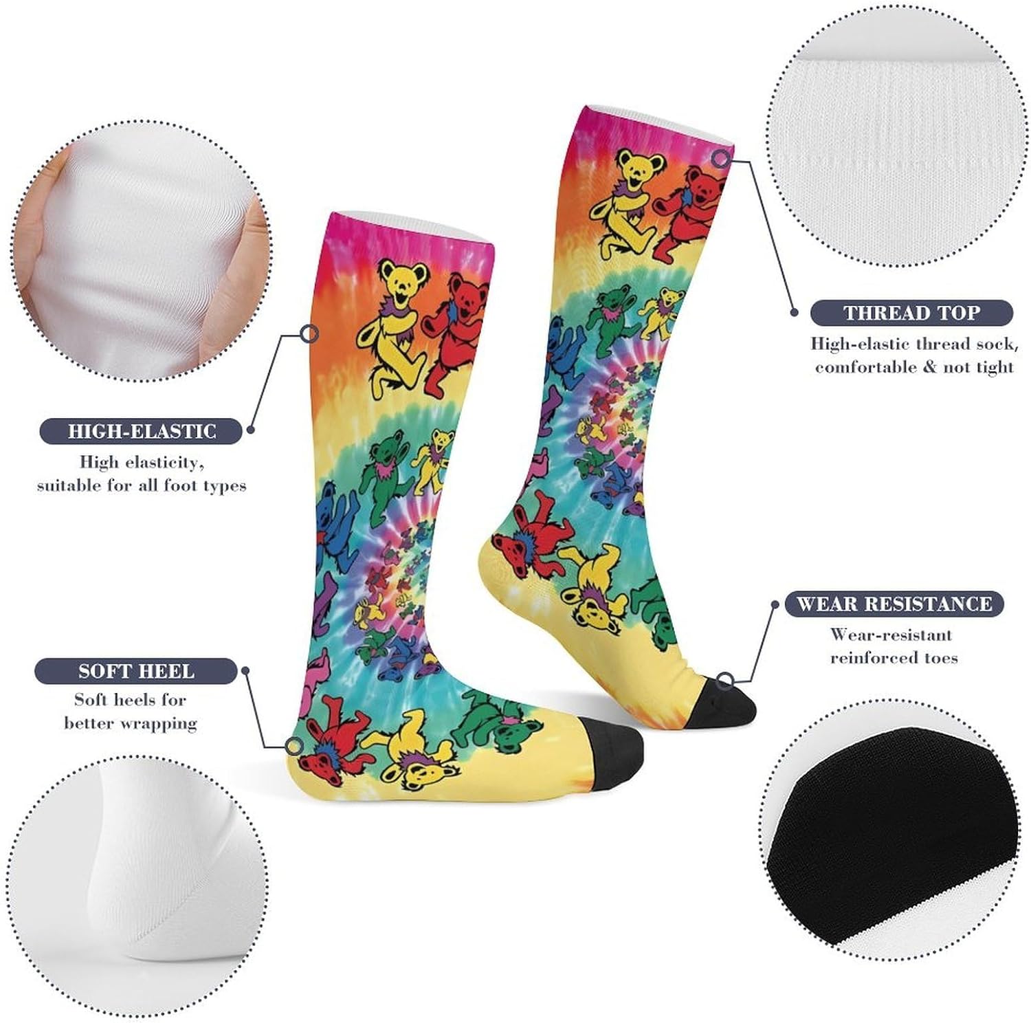 Dancing Thanksgiving Bear Compression Sock Breathable Support Socks Lightweight Knee High Tube Socks for Women Men