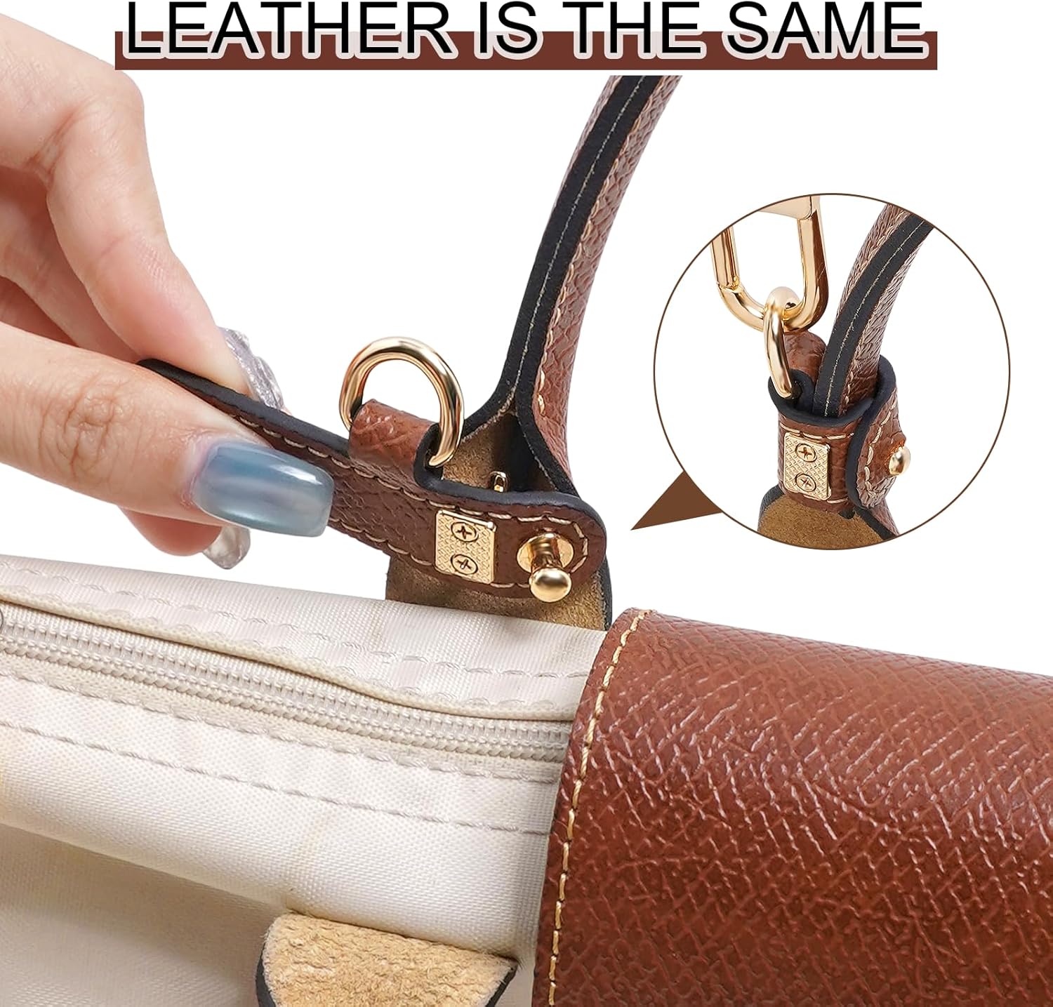 LOUKAYCCI Upgraded Leather Shoulder Strap for Longchamp Le Pliage S/M/L Bag Strap Kit Handbags Crossbody Adjustable Shoulder Strap (Brown)