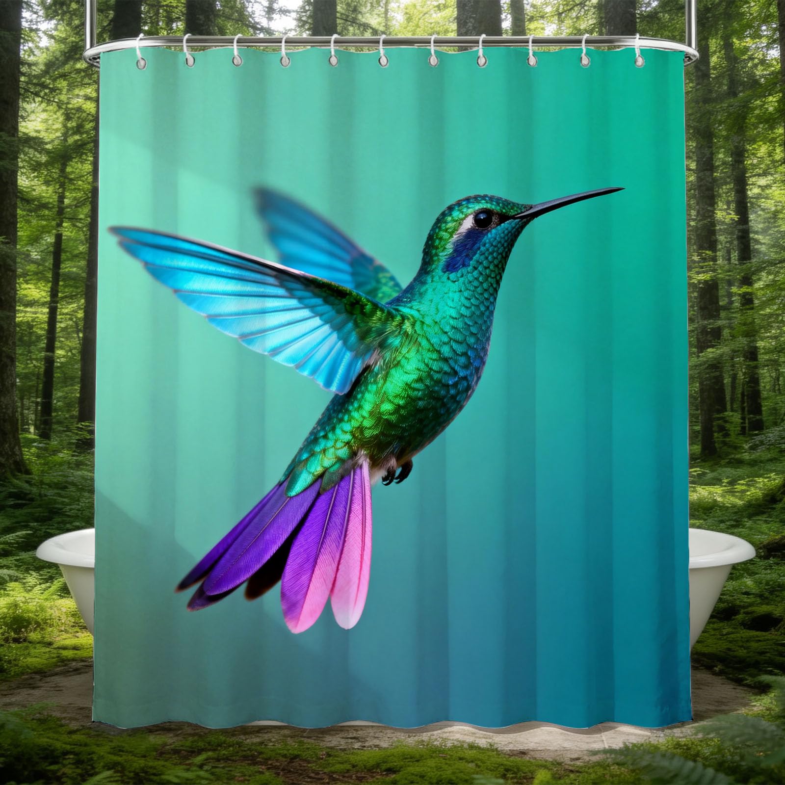Hongduo 3D Colorful Hummingbird Shower Curtain for Stalls Bathtubs Bird Bathroom Decor Shower Curtain Set Polyester Fabric Waterproof 180x200cm/71X79 Inch with Hooks