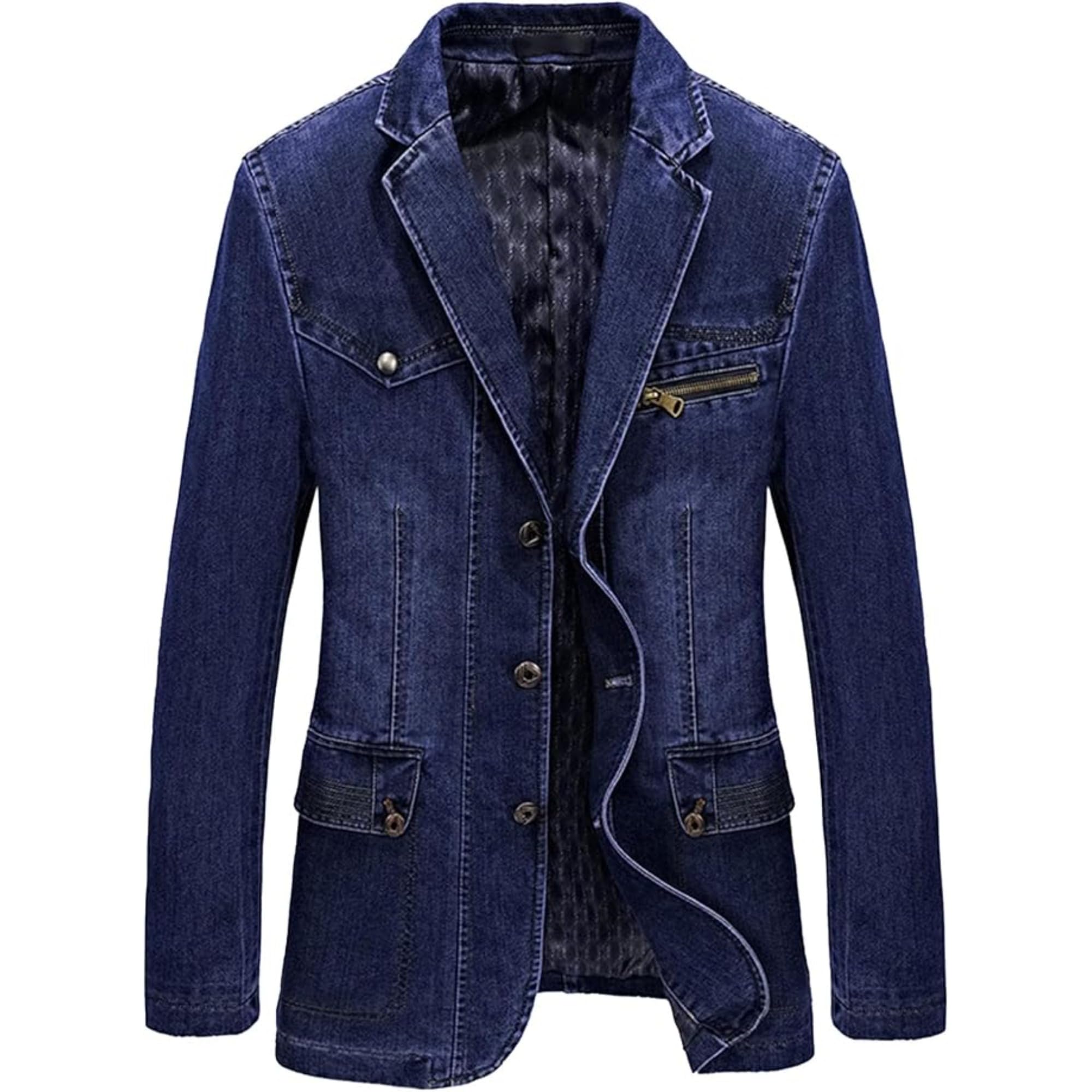 Mens Three Button Denim Suit Jacket Slim Fit Autumn Blazer Sport Coat Lapel Vintage Jean Suits Jackets