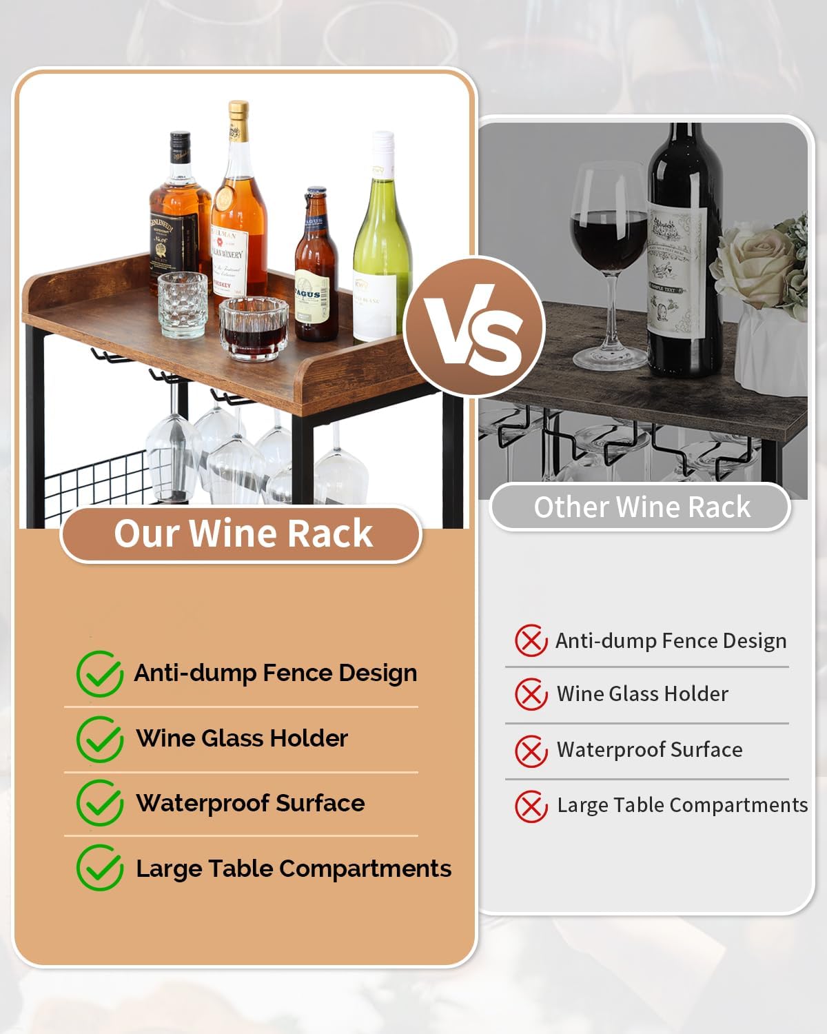 KATHY&BOB Morden Wood Wine Rack Freestanding Floor, 5-Tier Wine Storage Shelf with Wobble-Free Countertop, 20-Bottle Stackable Wine Glass Holder Rack for Home Bar Kitchen Dining Room (Brown, Small)