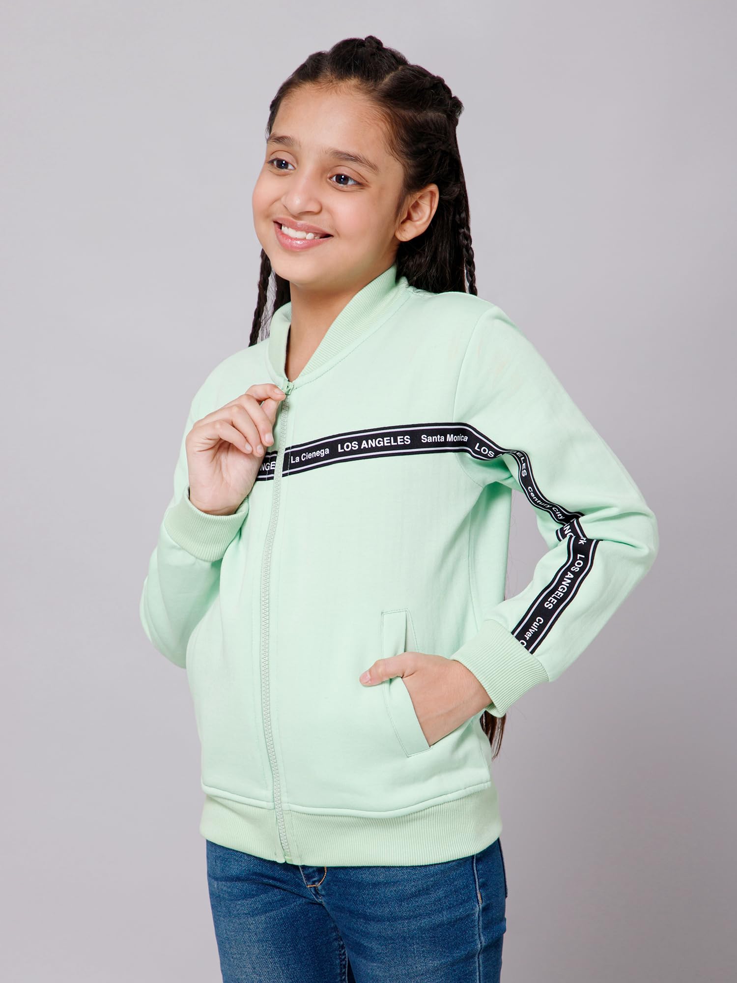 Alan Jones Clothing Cotton Blend Regular Banded Collar Sweatshirt For Girls (Pink_7- 8 Years ) 2
