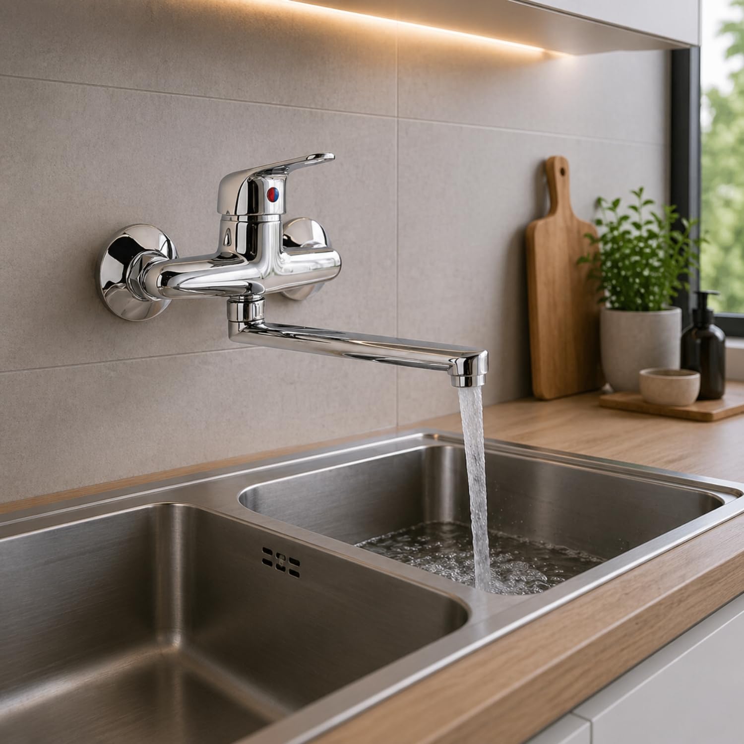 EM Miscelatore Rubinetto a Muro Monocomando Acqua Calda Fredda Cromo Lucido Lavandino Cucina Lavatoio