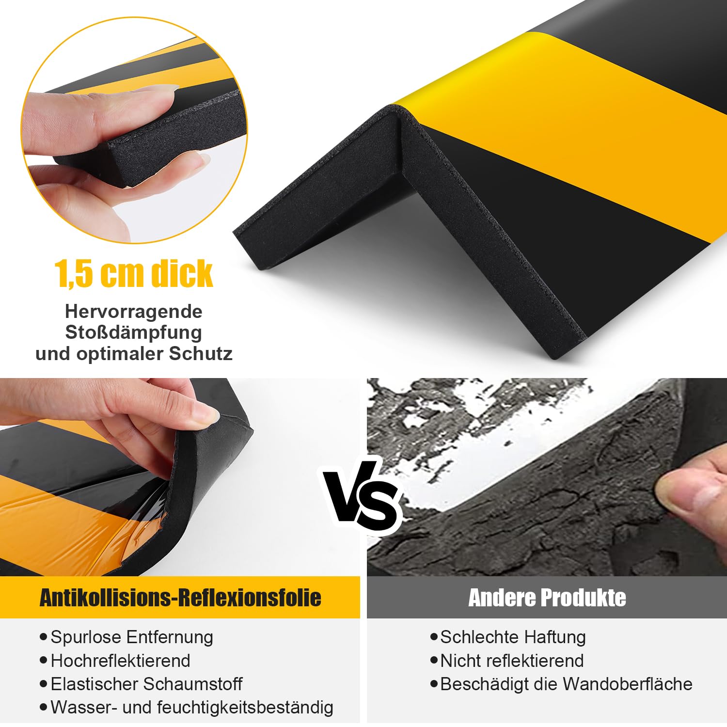 Ochrona ściany garażowej samoprzylepna 4szt Ochrona ściany garażowej 40x15x1,5cm Ochrona drzwi samochodowych Profil ochronny narożnik samoprzylepny Ochrona narożników Czarny i Żółty do parkingów