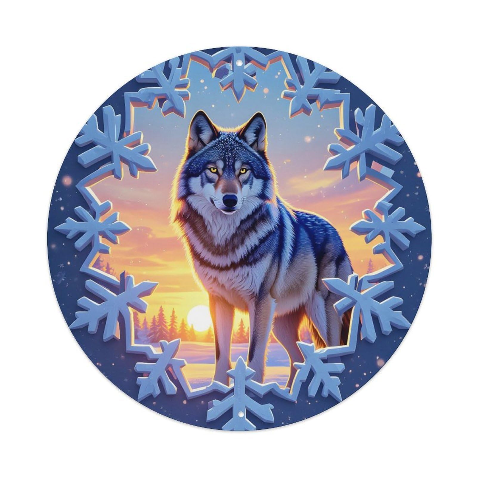 Animal Poster Gray Wolf Winter Sunset Snow Iced 3d Effect Vintage Metal Tin Sign Plaque Wall Decor for Cafe, Club Bar, Office, Garden Metal Poster 8x8Inch