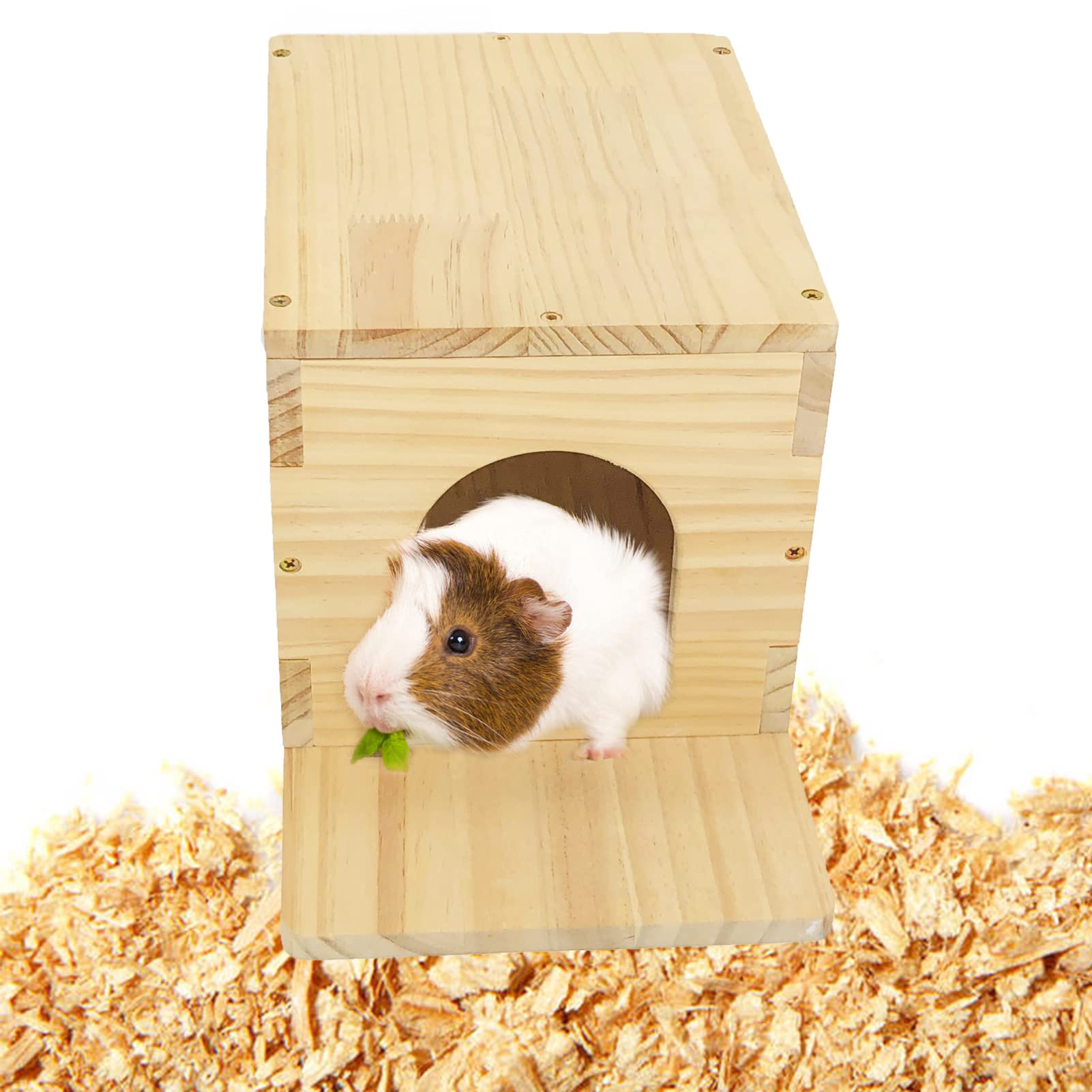 Haustier Chinchilla Haus mit Plattform, Meerschweinchenkäfig Holzhütte, Hasenhäuser und Verstecke mit Fenster, Kleintierversteck für Igel, Kätzchen, Eichhörnchen, Zuckergleiter, Kaninchen