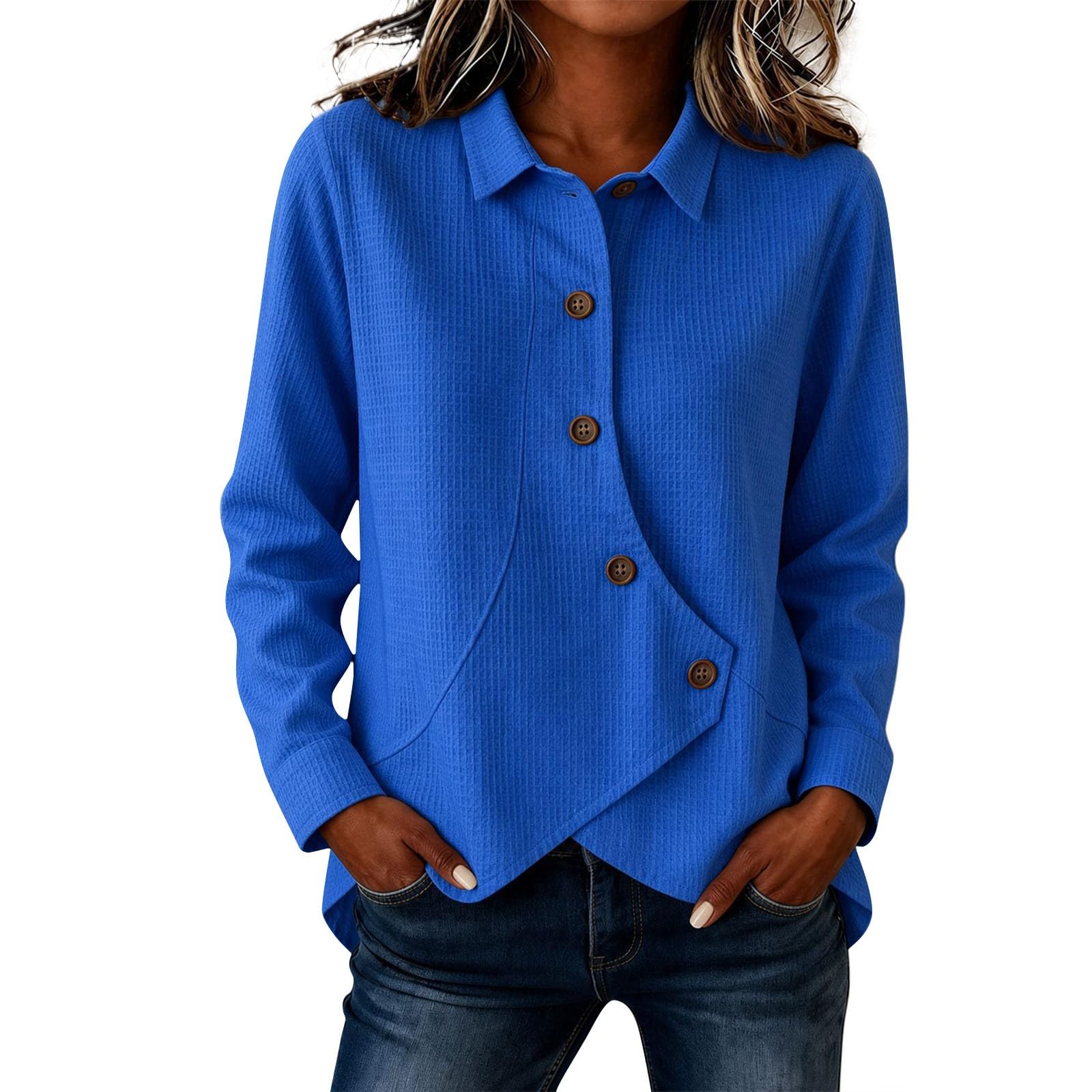 Generisch Camicia basic da donna con dettagli di design, struttura a nido | Versatile camicetta basic per il guardaroba, abbottonatura asimmetrica aggiunge un tocco alla moda per qualsiasi look