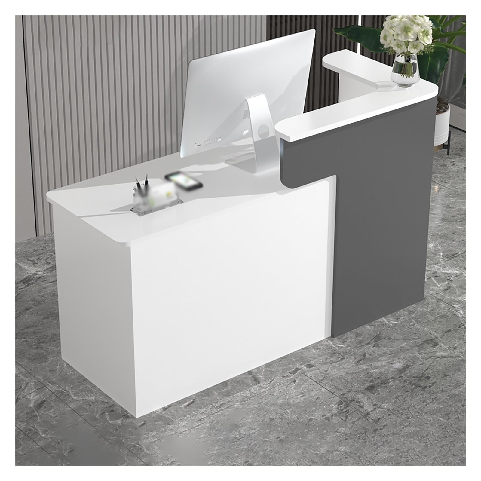 Banco Reception Moderno con cassetti chiudibili a Chiave e Ampio Tavolo da bancone per Negozi e Centri estetici. Banco Cassa con Tavolo da bancone per Area Reception e atrio, deposito Sicuro