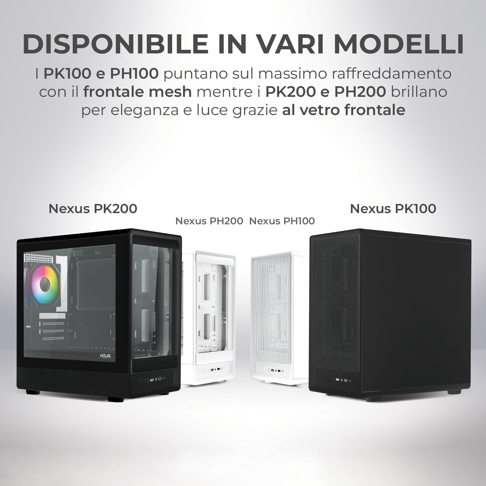 Noua Nexus PK100, Case Gaming MicroATX Compatto, Ventola PWM ARGB, Vetro Temperato a Doppia Finestra, Micro Tower con USB 3.0, Nero