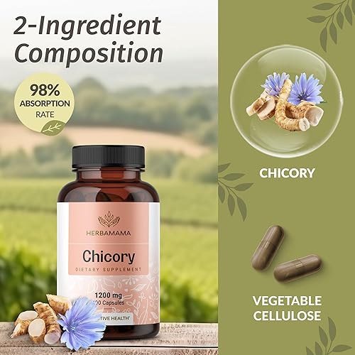 Miniatura 4 de HERBAMAMA Suplemento orgánico de raíz de achicoria  Apoya la digestión, la salud intestinal, el hígado y la función de colon con inulina, un