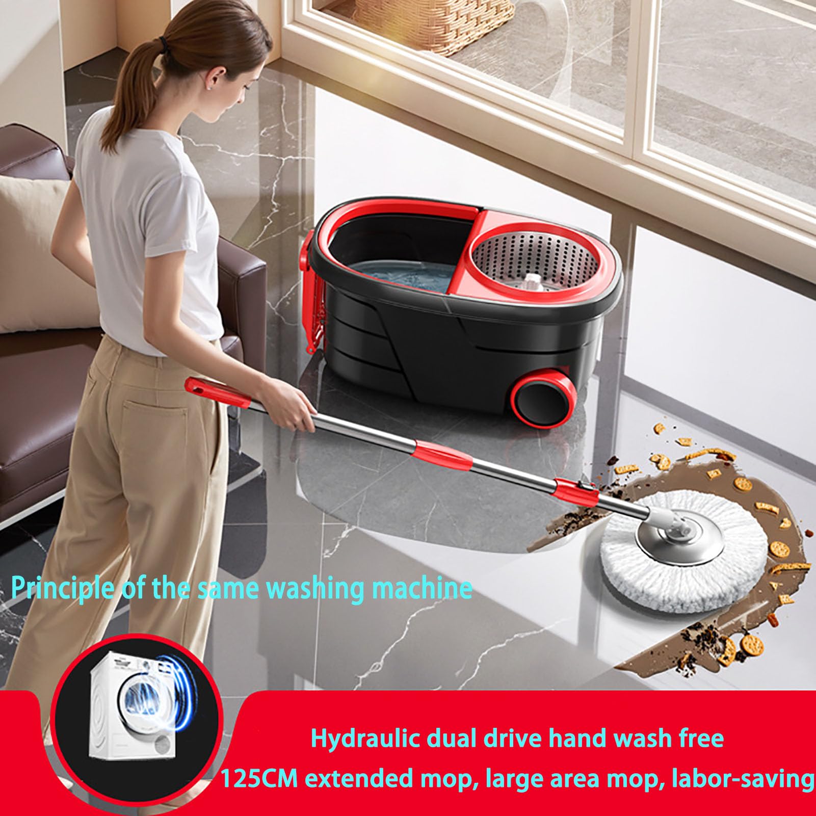 Recambio Fregona Traje con Cabeza Giratoria, Fregona Autoescurrible con Cubos Móviles, Fregona Microfibra con Mango Ajustable, para Limpiar Todo Tipo de Pisos, Paredes, Ventanas,4 Heads