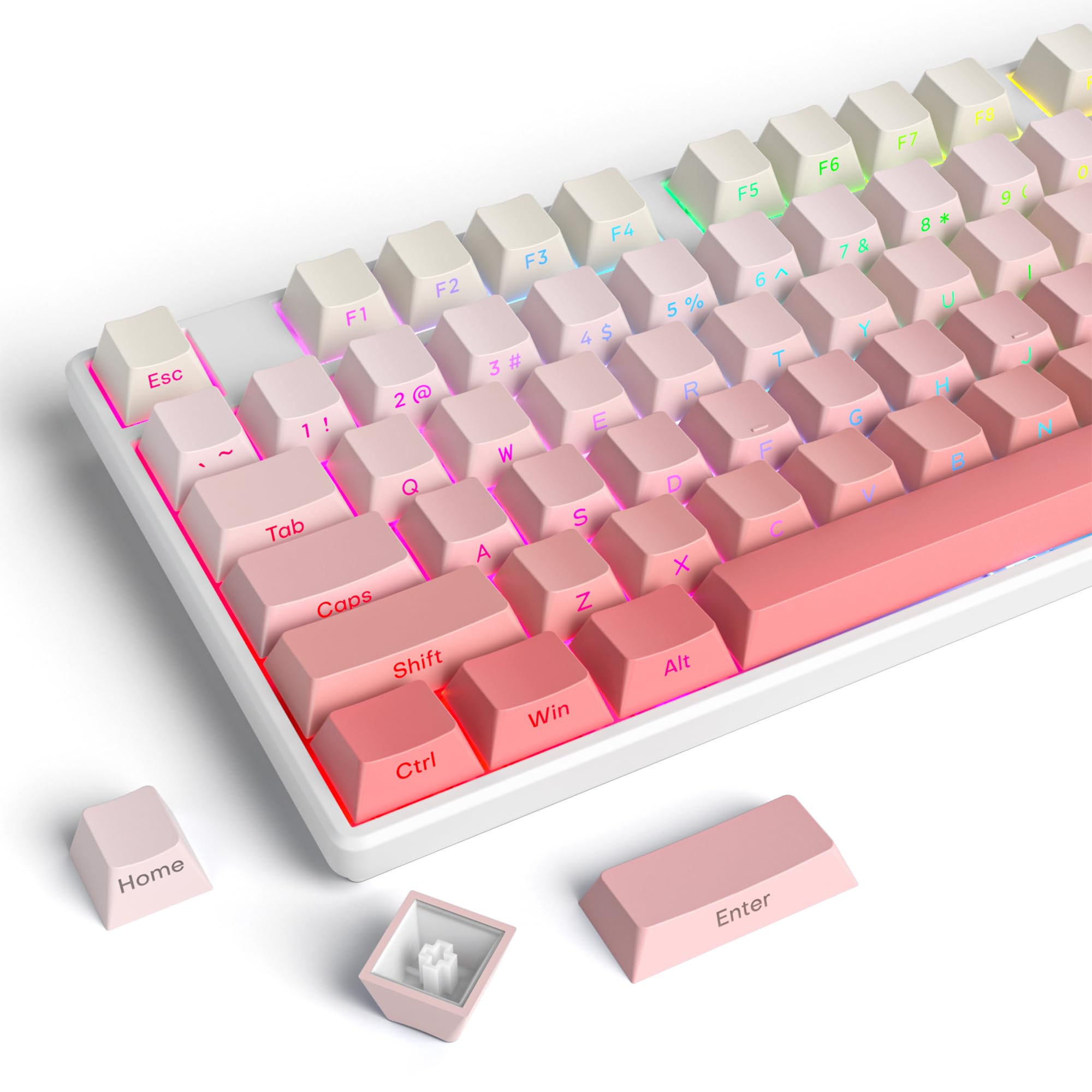 Guffercty kred Cute Gradient PBT Key Caps 135-keys Custom Minimalist Side Printed Double Shot Keycaps with Cherry Profile for 61/68/96/108Mechanical Gaming Keyboard (Blush)