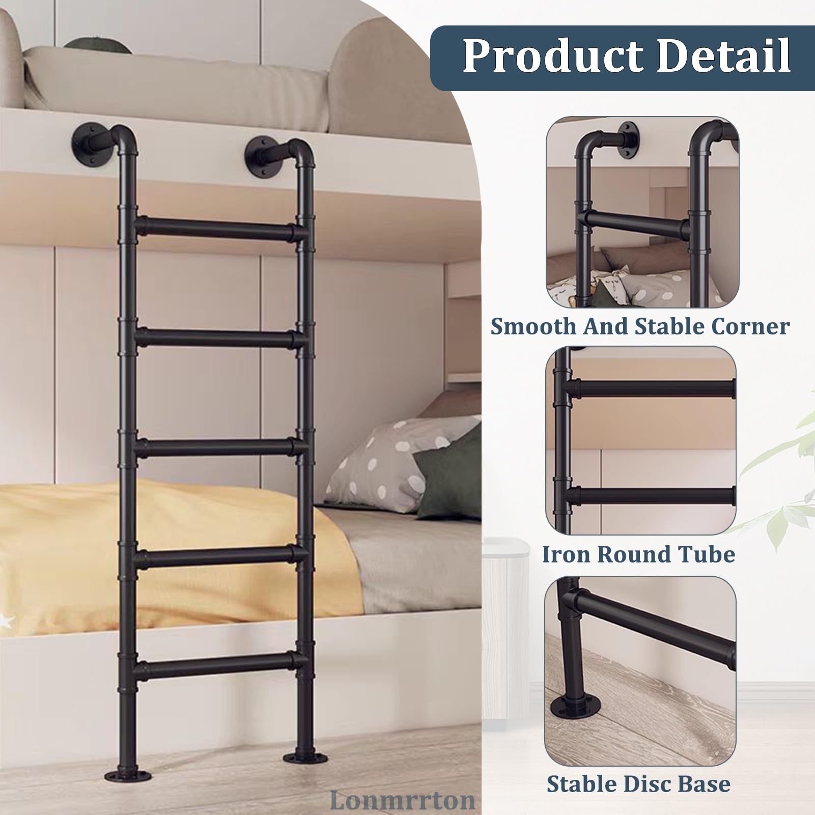 Escalera para litera de pie, 71"/75"/79''/83"/87"/91" Escalera de reemplazo de cama de metal Escalera de escalada universal Escaleras rectas tipo loft multiusos, tamaño personalizable(110cm/43in)