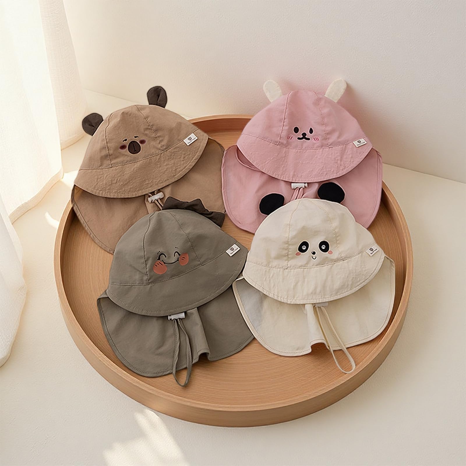 AYNKH Bebe Muslin Peaked Cap, kapelusz przeciwsłoneczny z ochroną szyi i uszu, ochrona UV (UPF 50+) Czapka unisex dla niemowląt i niemowląt, obwód głowy 38-46 cm (wełna)