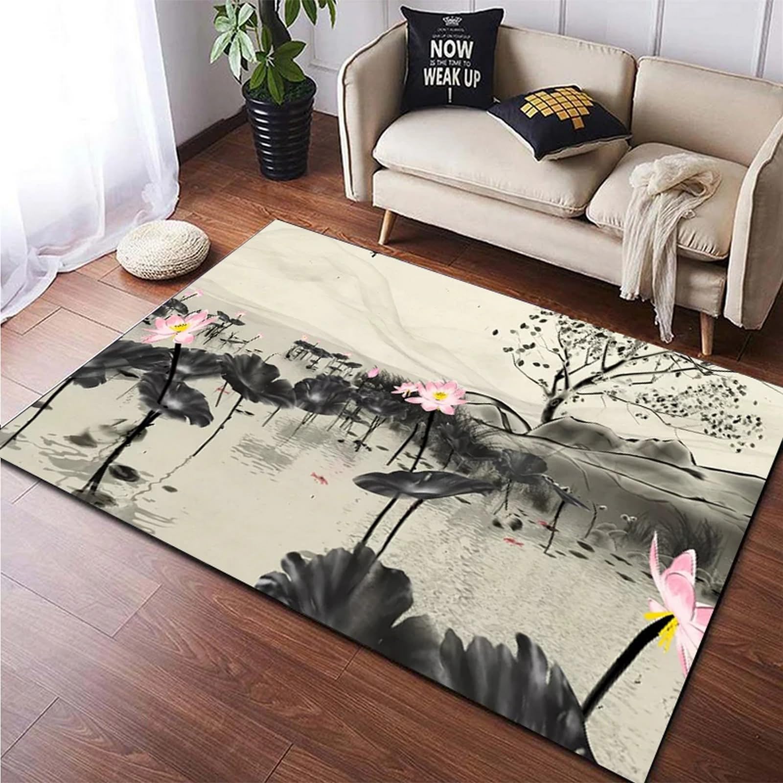 Tapis flanelle plante rose fleur 3D grand format 200 X 300 Cm doux
