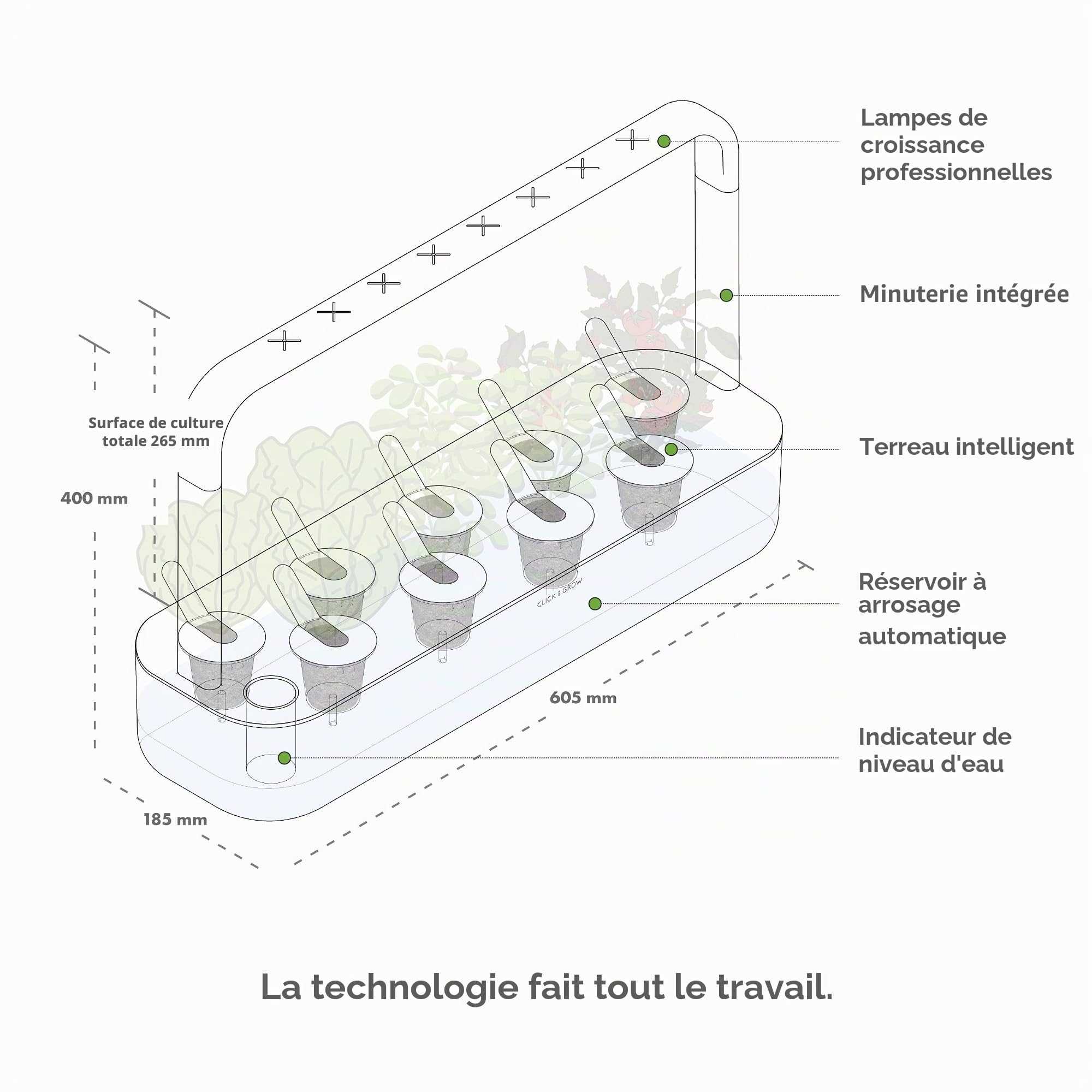 Click & Grow Smart Garden, Potager Intérieur Connecté Avec 9 Capsules Prêtes à Pousser, Éclairage et Arrosage Automatiques, Plus Facile que la Culture Hydroponique | Hydroponique Simplifié. Éclairage et Arrosage Automatiques. Kit complet (basilic, tomate,