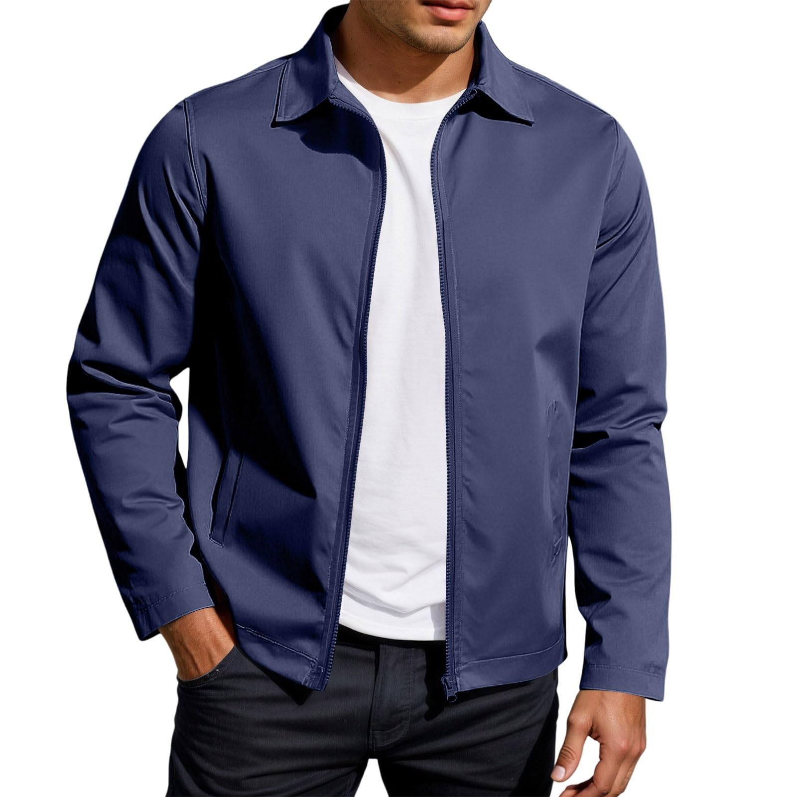 Generisch Chaqueta de entretiempo ligera con cremallera para hombre - Cazadora clásica para primavera y otoño | Chaqueta de ocio impermeable y resistente al viento