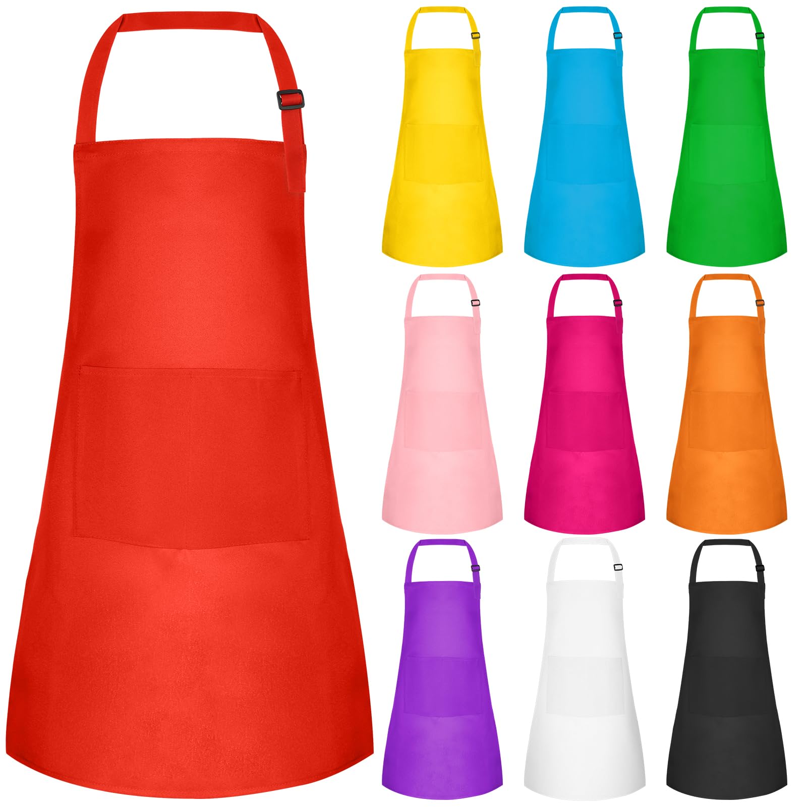 BOUBONI 10 Pcs Kids Apron with 2 Pockets Adjustable Kids Chef Apron Bulk for Cooking Baking Painting Crafting (Multicolor)
