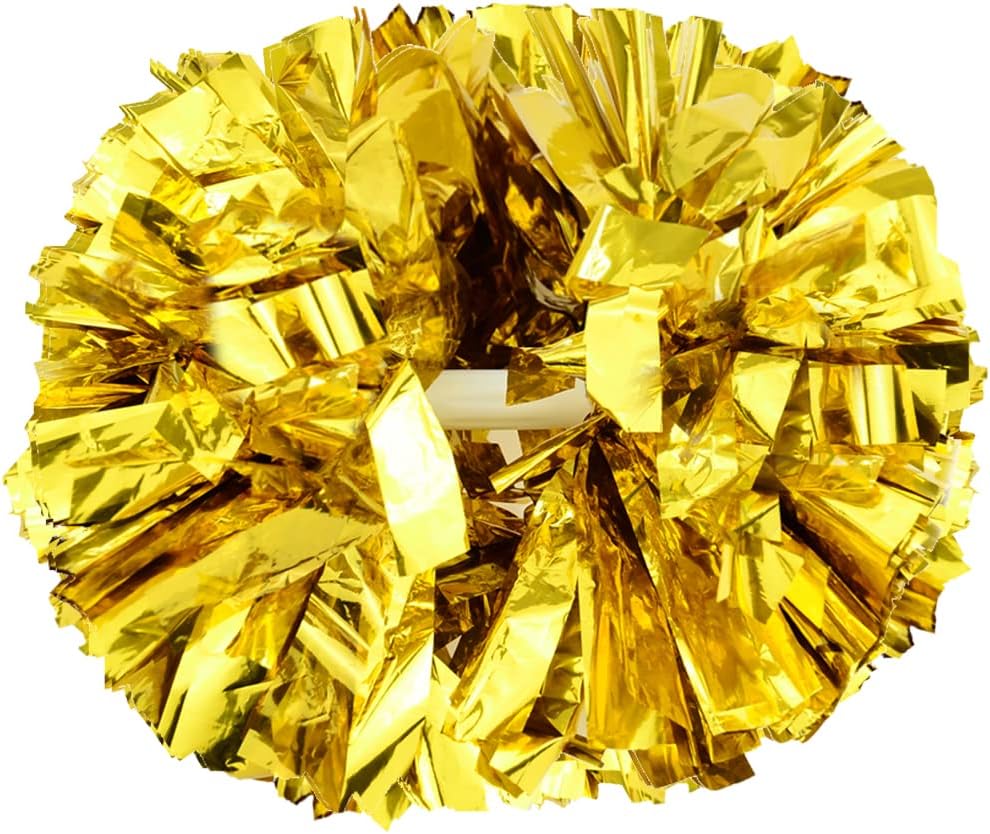 Lovecheer 2PCS/6PCS Metallic Pom Poms Cheerleading with Baton Handle Cheer Pompoms for Kids Adults Team Sports Spirit Party Cheering