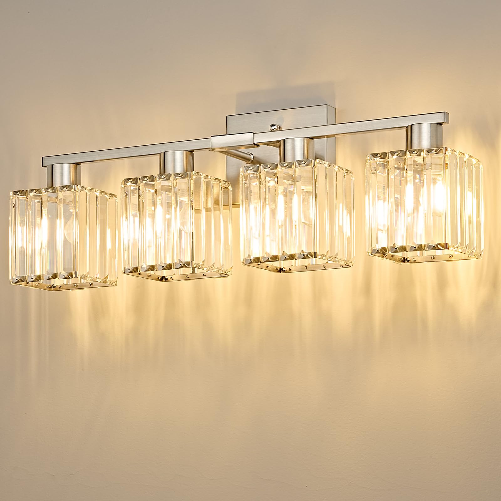 Photo 1 of ***MISSING ONE SHADE*** OKELI 4-Light Bathroom Light Fixtures, Modern Brushed Nickel Crystal Wall Light for Bathroom,Lighting Fixtures Over Mirror