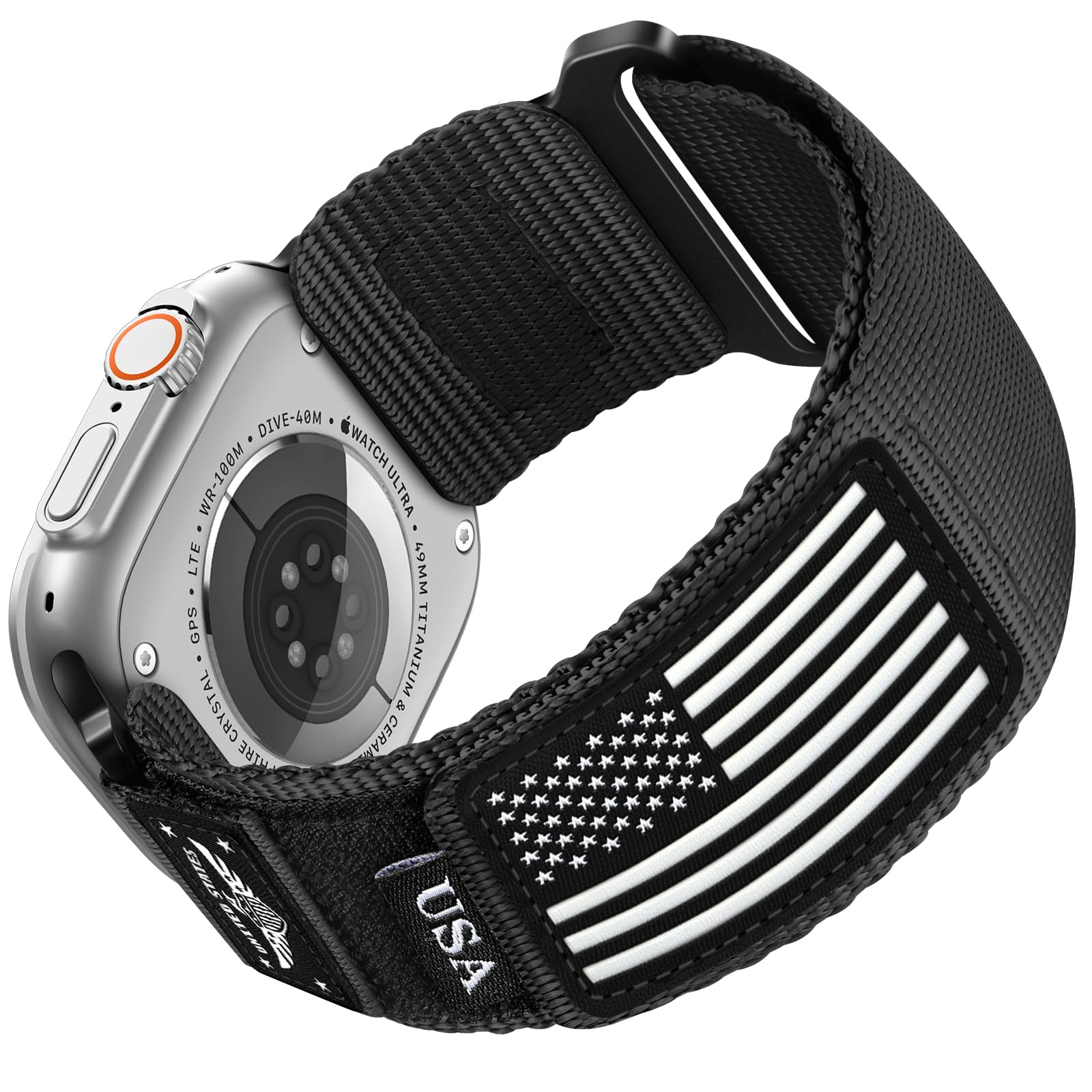 SNBLK Durable Nylon Sport Bands Compatible with 42mm Apple Watch Band for Men 44mm 49mm 46mm 45mm, Soft Woven Stars- Stripes Flag Strap for iWatch
