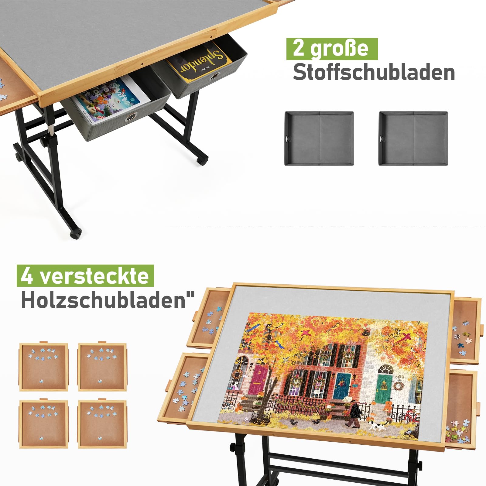 1500 Teile verstellbare Puzzle Platte do Erwachsene, 90 x 67 cm, wielofunkcyjna platta z 4+2 Schubladen & Schutzhülle, 45-Grad Any-Angle Neigung dla Arbeit, Übung & Freizeit