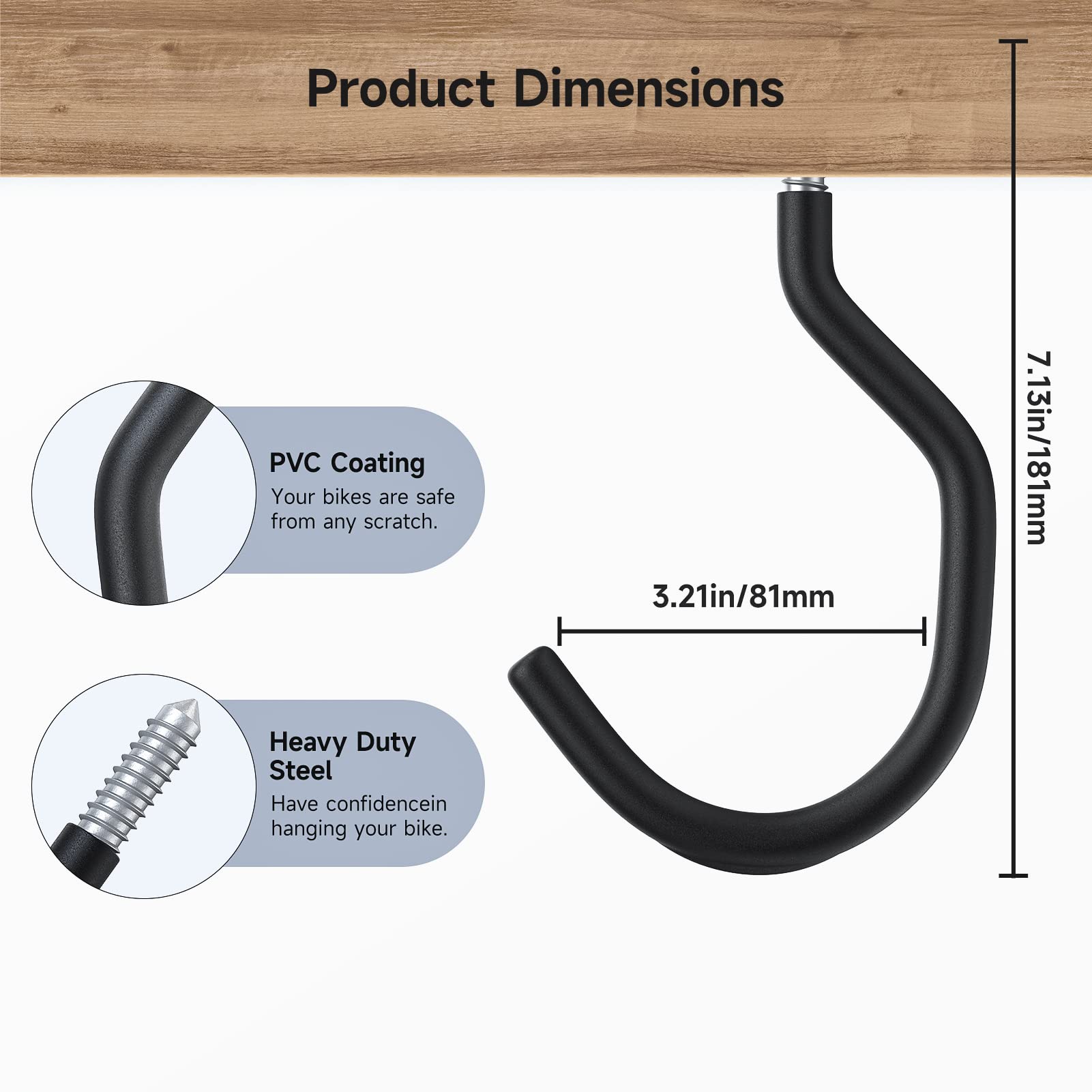 CXCTCT Large Heavy Duty Bike Hook Ceiling,Screw in Bicycle Hooks Wall,Hook Bike Hangers for Garage Ceiling Storage (Medium)