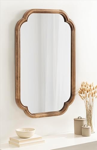 Miniatura 3 de Kate and Laurel Glenby - Espejo de pared festoneado de transición, 24 x 36, marrón rústico, espejo de baño de madera con perfil de marco redondeado