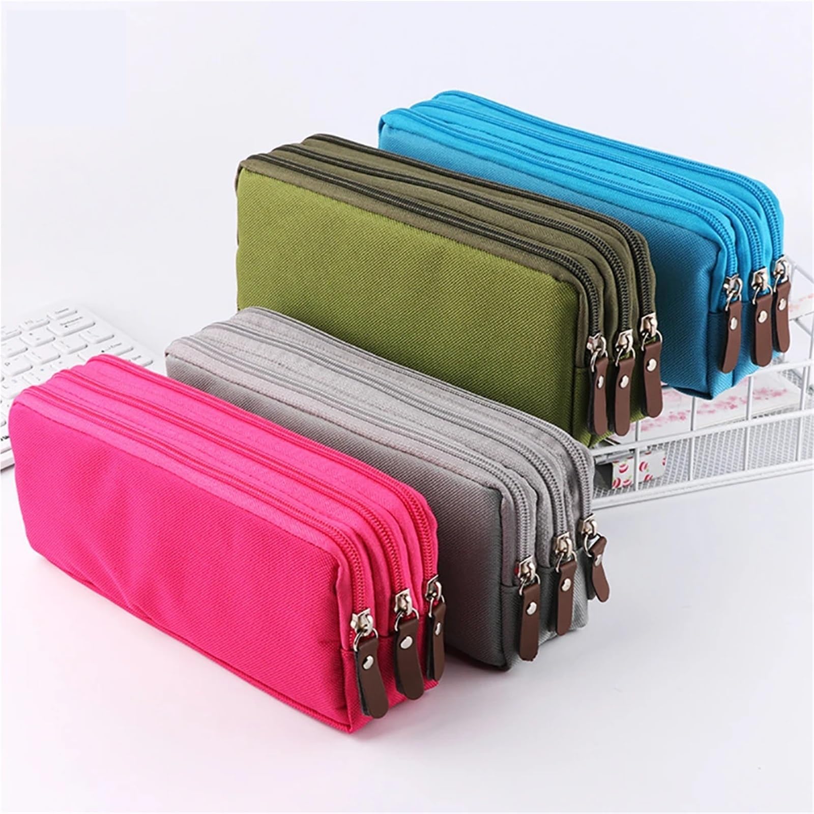Estuche for lápices de color sólido de gran capacidad, bolsa de almacenamiento de papelería Simple, papelería for estudiantes, estuche for lápices for escuela y oficina, 2 uds. Para Estudiantes(Red)
