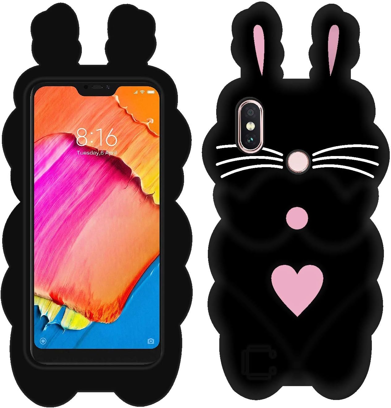 Case Creation [3D Cartoon Series 3D Cute Wild Cat Black Beard Soft Silicone Case 360 Back Cover Lovely Mobile Shell for Xiaomi Redmi 6 Pro -Black