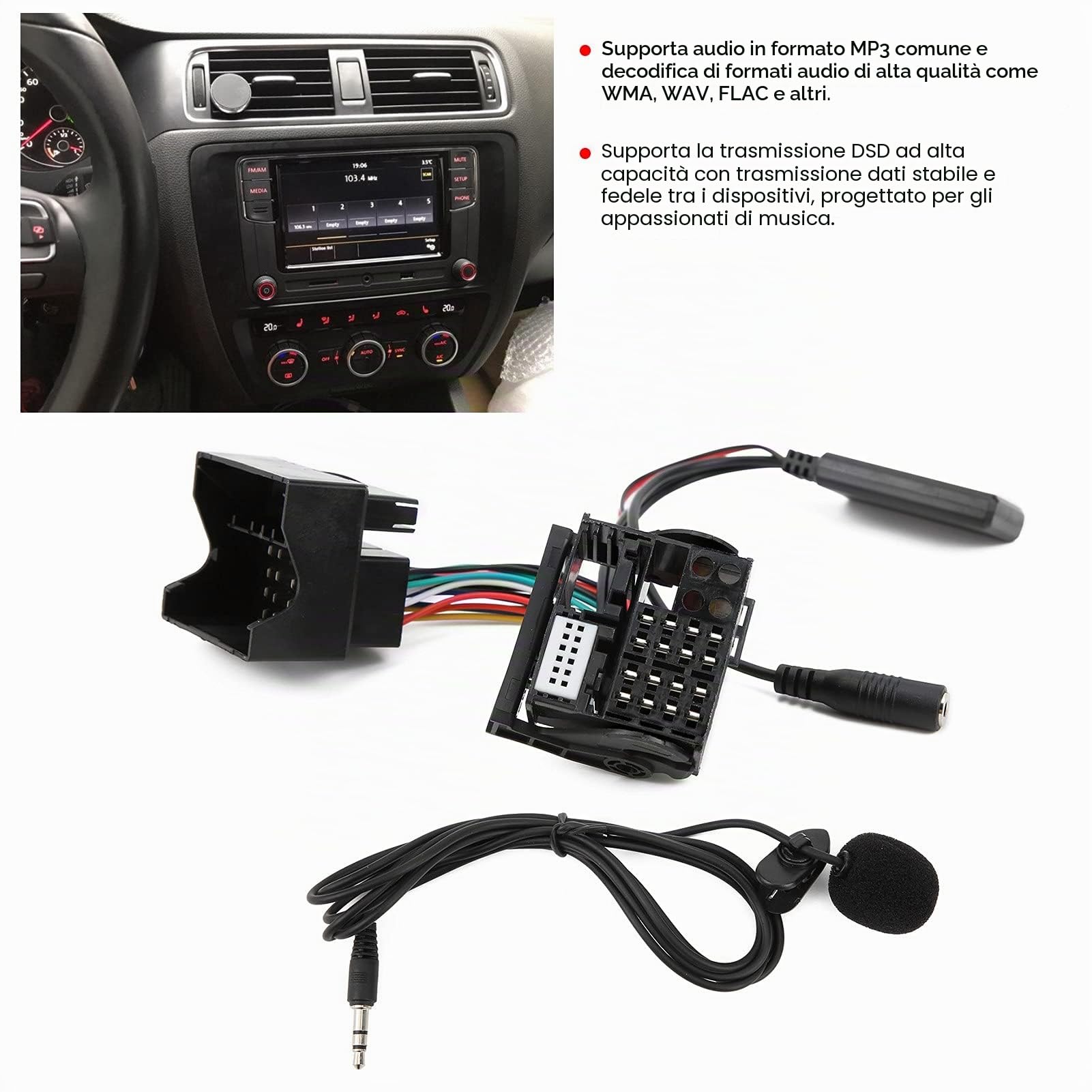 Adattatore Bluetooth per Auto, Vivavoce con Microfono e AUX, Compatibile con NS 510 310 RCD 300 310 510 Radio
