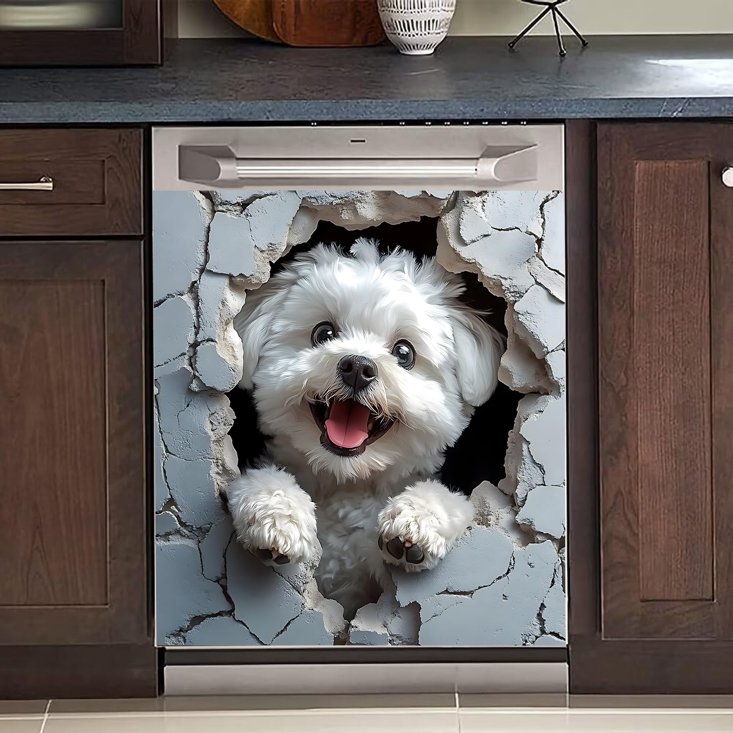 BVBOX Dishwasher Magnet Cover 23"x26", Reusable Magnetic Refrigerator Covers, Dishwasher Magnets Decorative Cover Fridge Door Skin Panel Stickers for Home Kitchen Appliance,Dogs