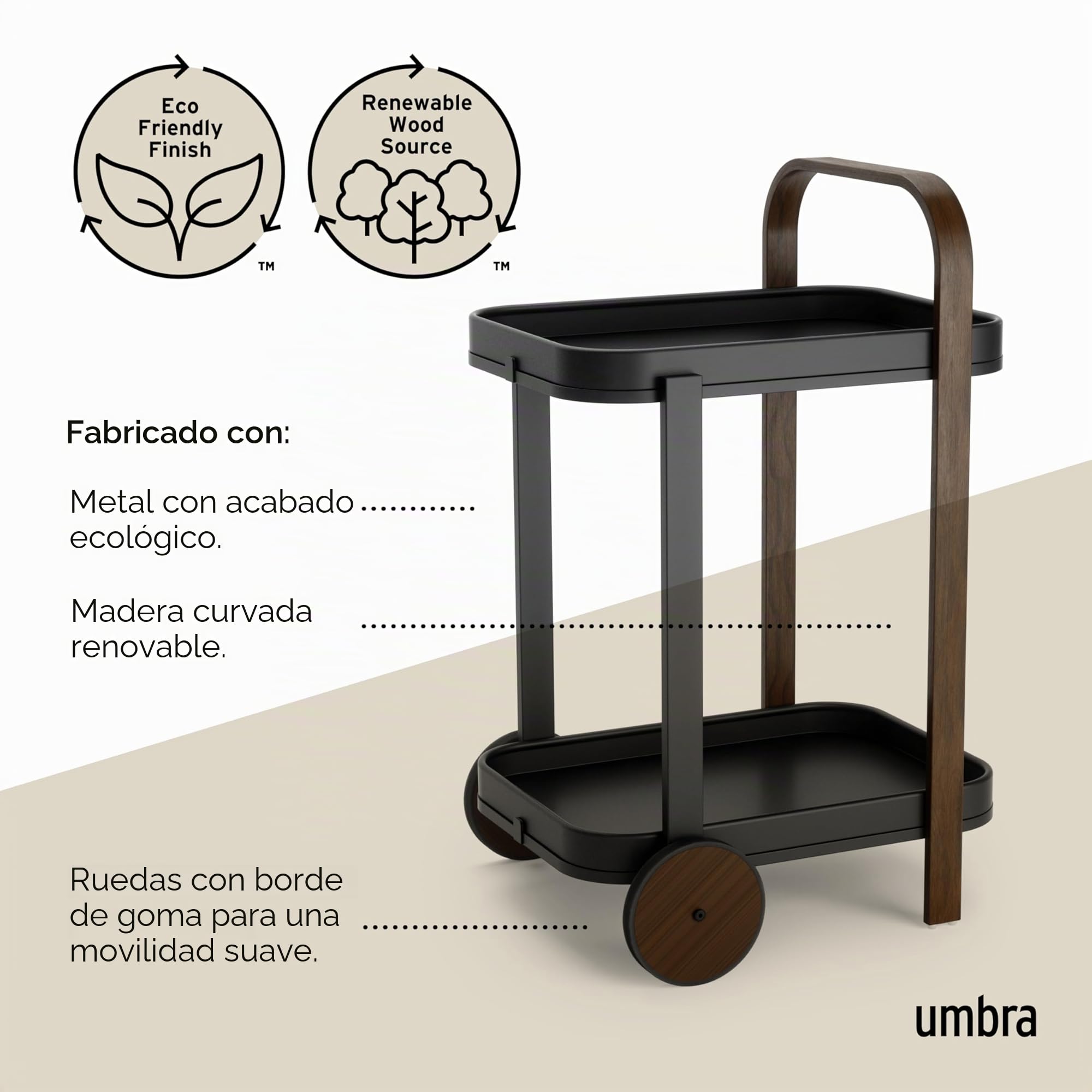 Umbra Bellwood Carrito de bar y servicio, Negro/Nogal