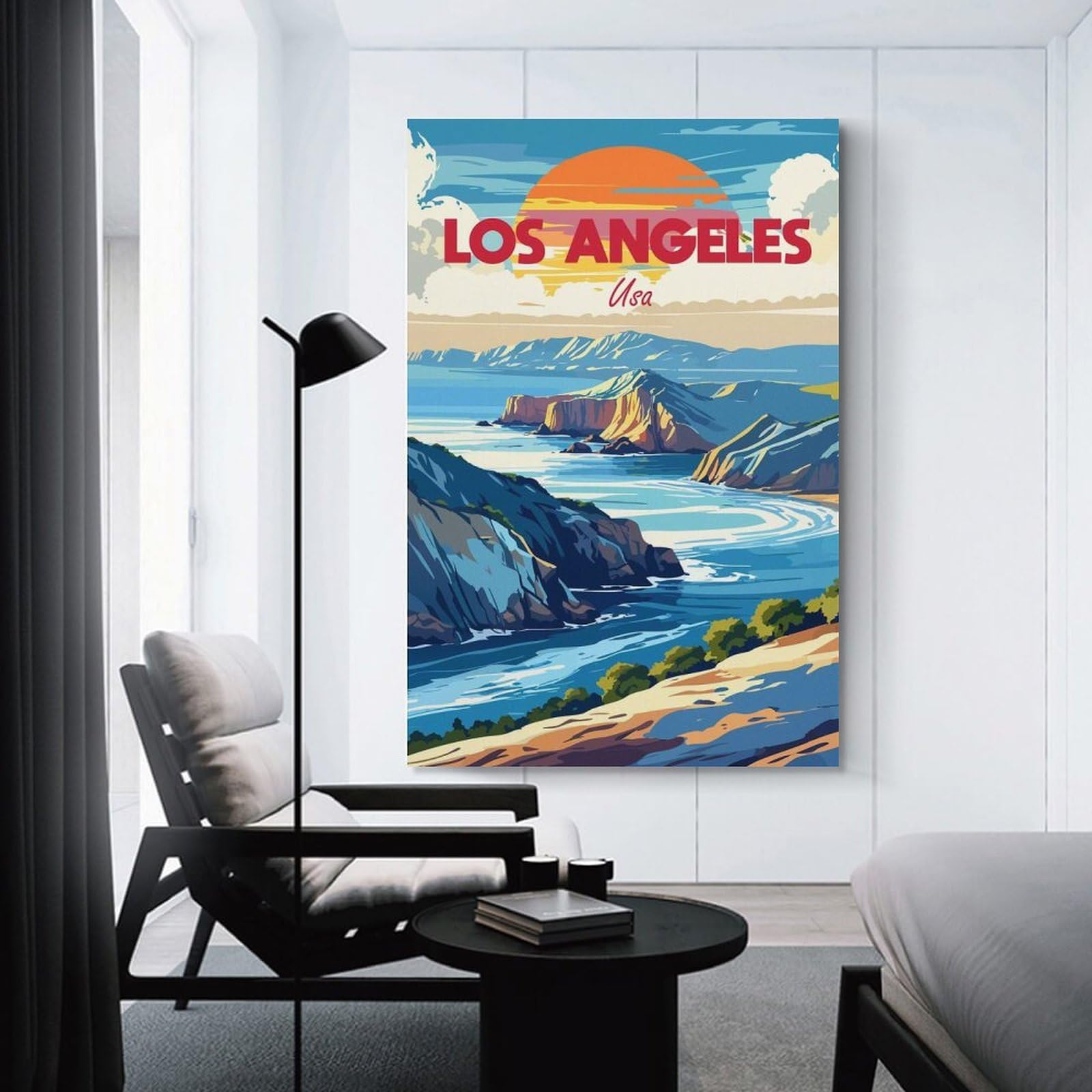 Junmoney Los Angeles USA Coastal Landscape Art Hanging Wall Art, 20x30inch(50x75cm), for Bedroom Walls, Guest Spaces Or Lounges, An Easy Wall Refresh for Bedrooms