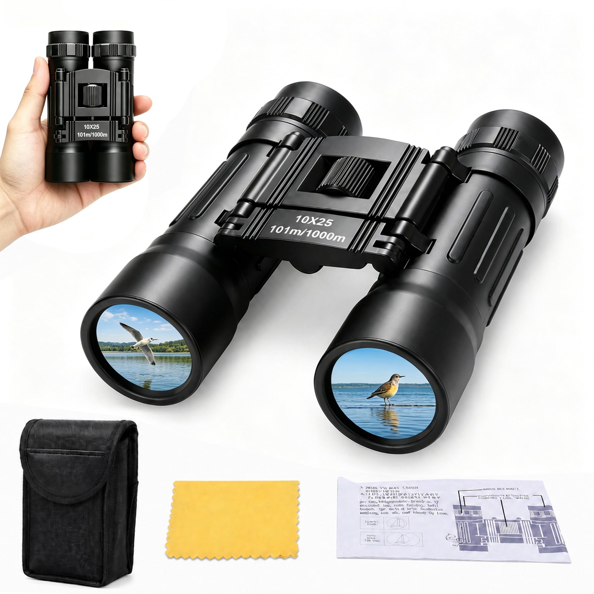 10x25 Binoculars for Kids Adults, 101 to 1000m Large View Easy Focus Telescope Only 164g Green Coating Small Binoculars Toy for Bird Watching Travel Sports with Neck String-picture-27