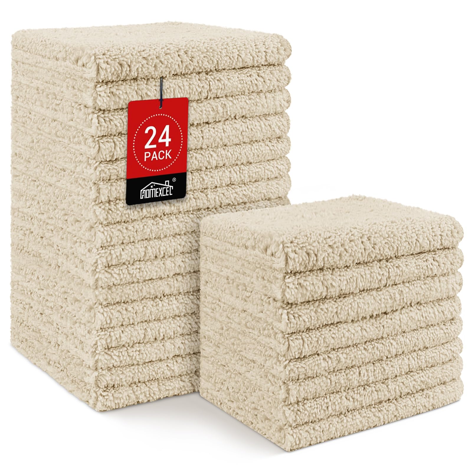 HOMEXCEL Microfiber Washcloths 24 Pack, Highly Absorbent and Soft Face Towel, Multi-Purpose Wash Cloths for Bathroom, Hotel, Spa, Gym, and Kitchen, 12x12 Inch, Brown
