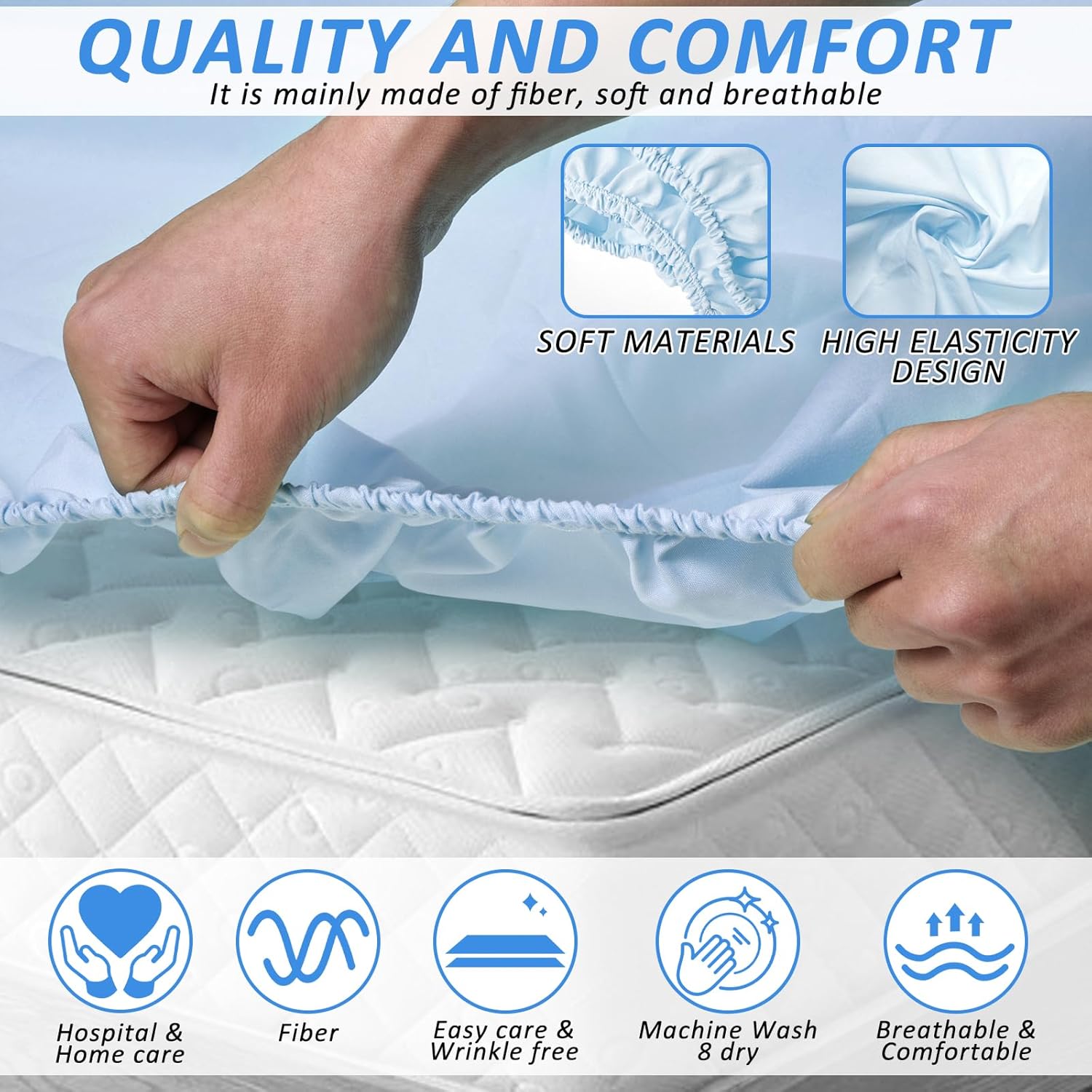 2 Pack Bariatric Hospital Bed Sheet 42"x85"x14" Deep Pocket Fitted Sheets for Oversized Medical & Bariatric Mattresses - Soft (2, Blue)