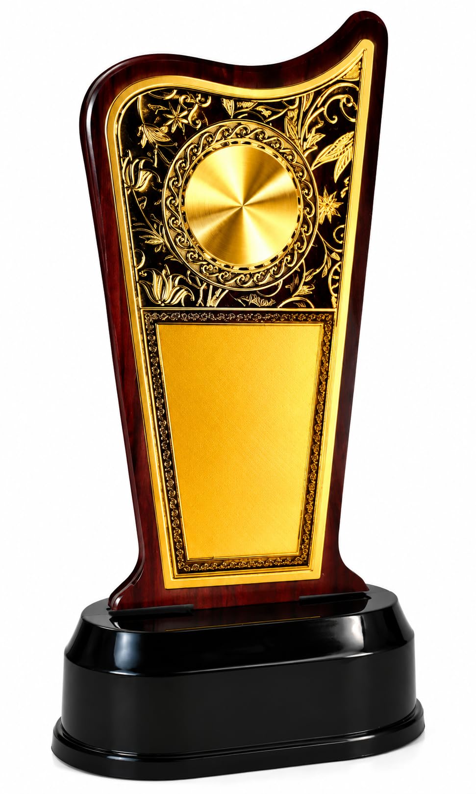 Premium Wooden Trophy, Gold, Red Base, Decorative Floral Engraving, Circular Medallion Award for School, Sports, Events & Competitions (7 inch) | Wooden Ply Material-picture-25