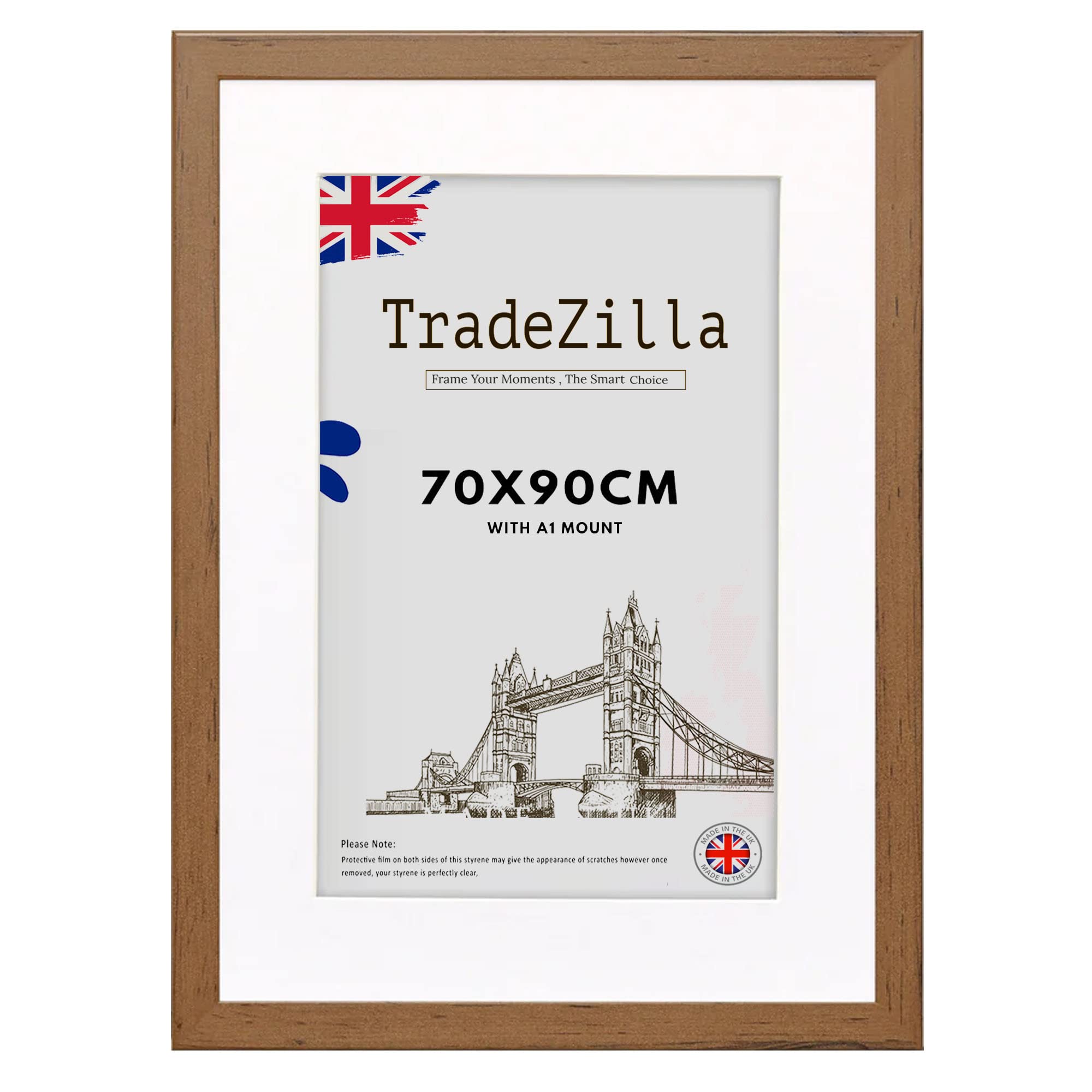 Tradezilla Walnut | Eton Wood 900 X 700 Mm With 841 X 594 Mm White Mount Frames 36" X 28" Perfect For Home, Office, (90 X 70 Cm) [ ]