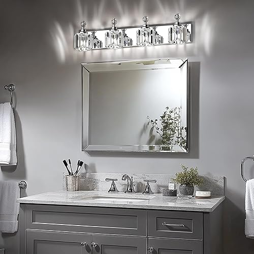 Miniatura 6 de Espird Moderna lámpara de cristal para tocador de baño, 4 luces, accesorios de iluminación de acero inoxidable sobre el espejo, luces cromadas para